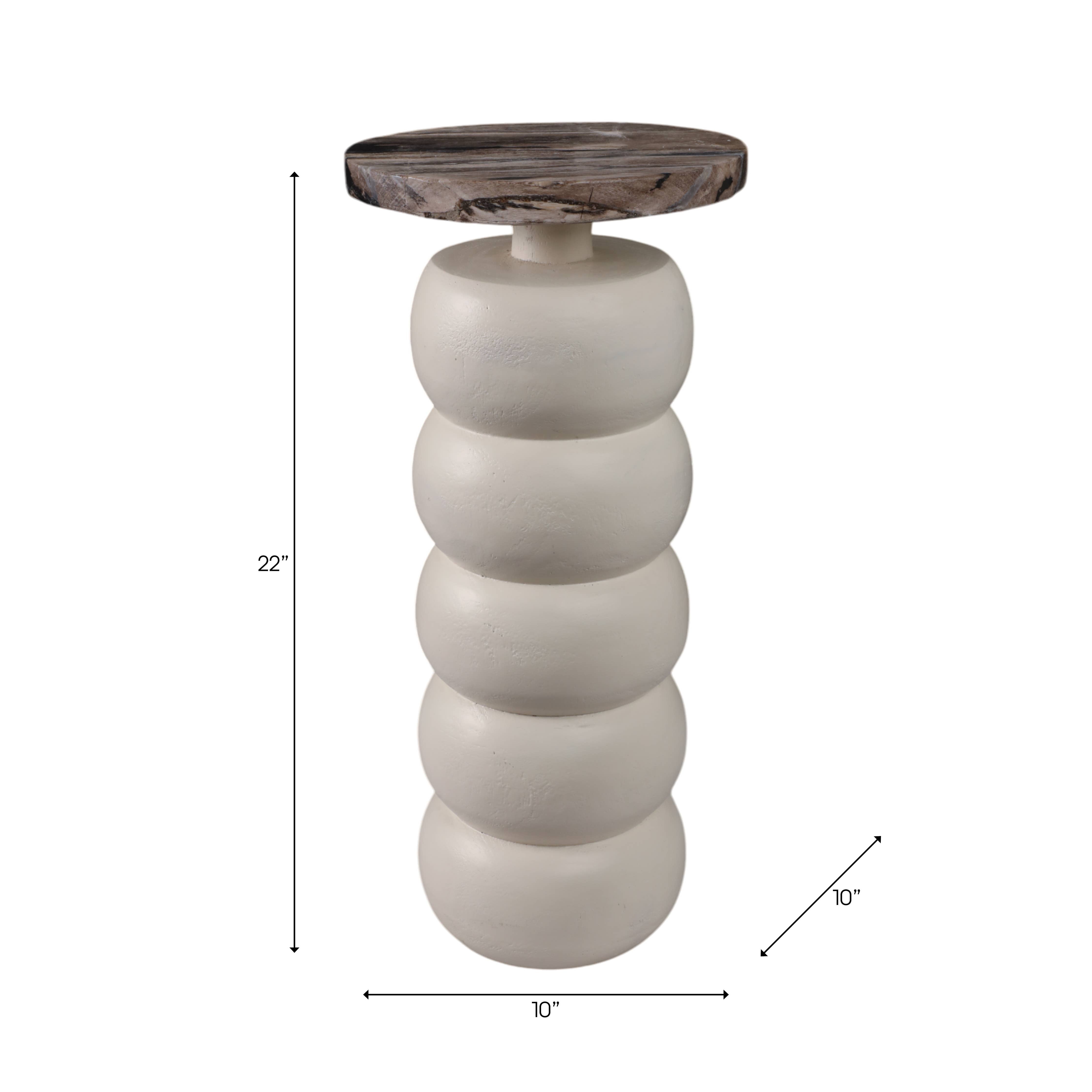 Wood Marble Top Stacked Ring End Table - White, 22 in. - Decor Addict, LLC