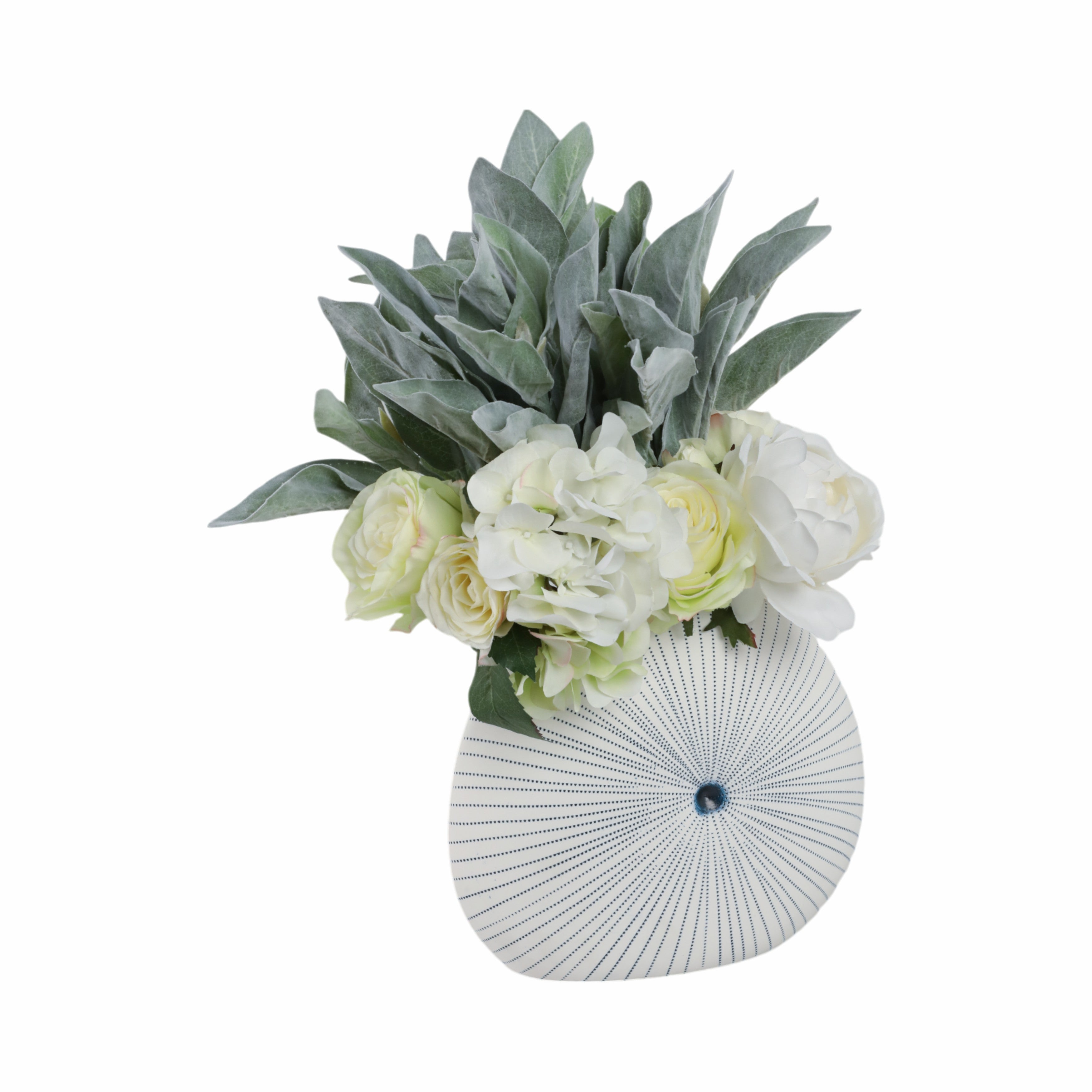 10x9" Round Dotted Shell Vase, White/blue - Decor Addict, LLC