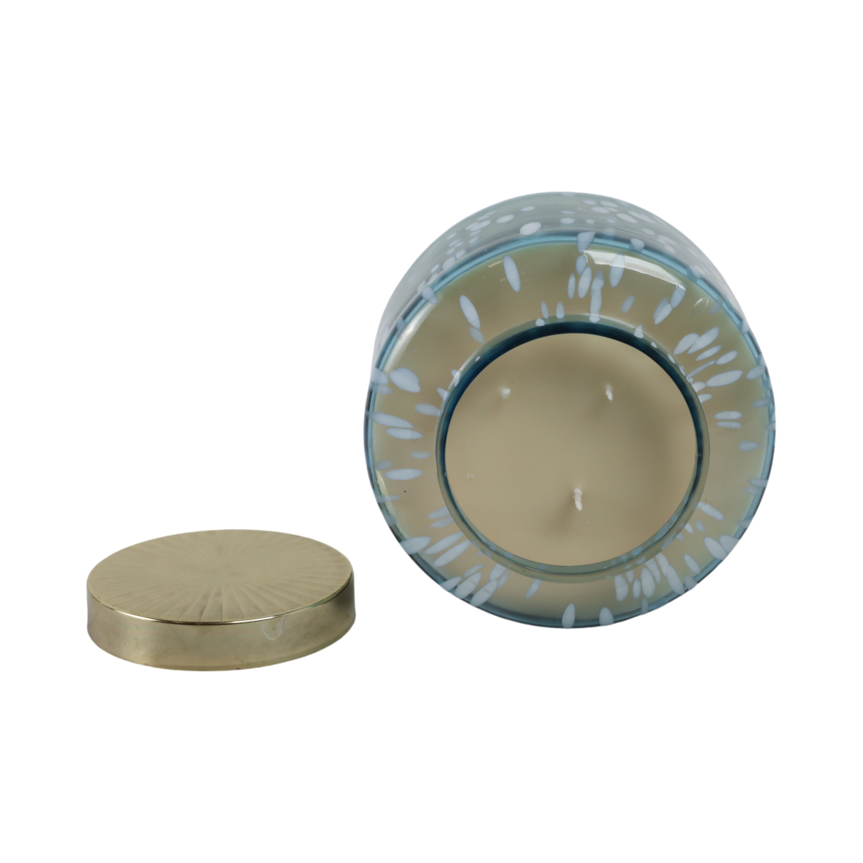 7" 71 Oz Jasmine Speckle Lidded Candle, Blue/gold - Decor Addict, LLC