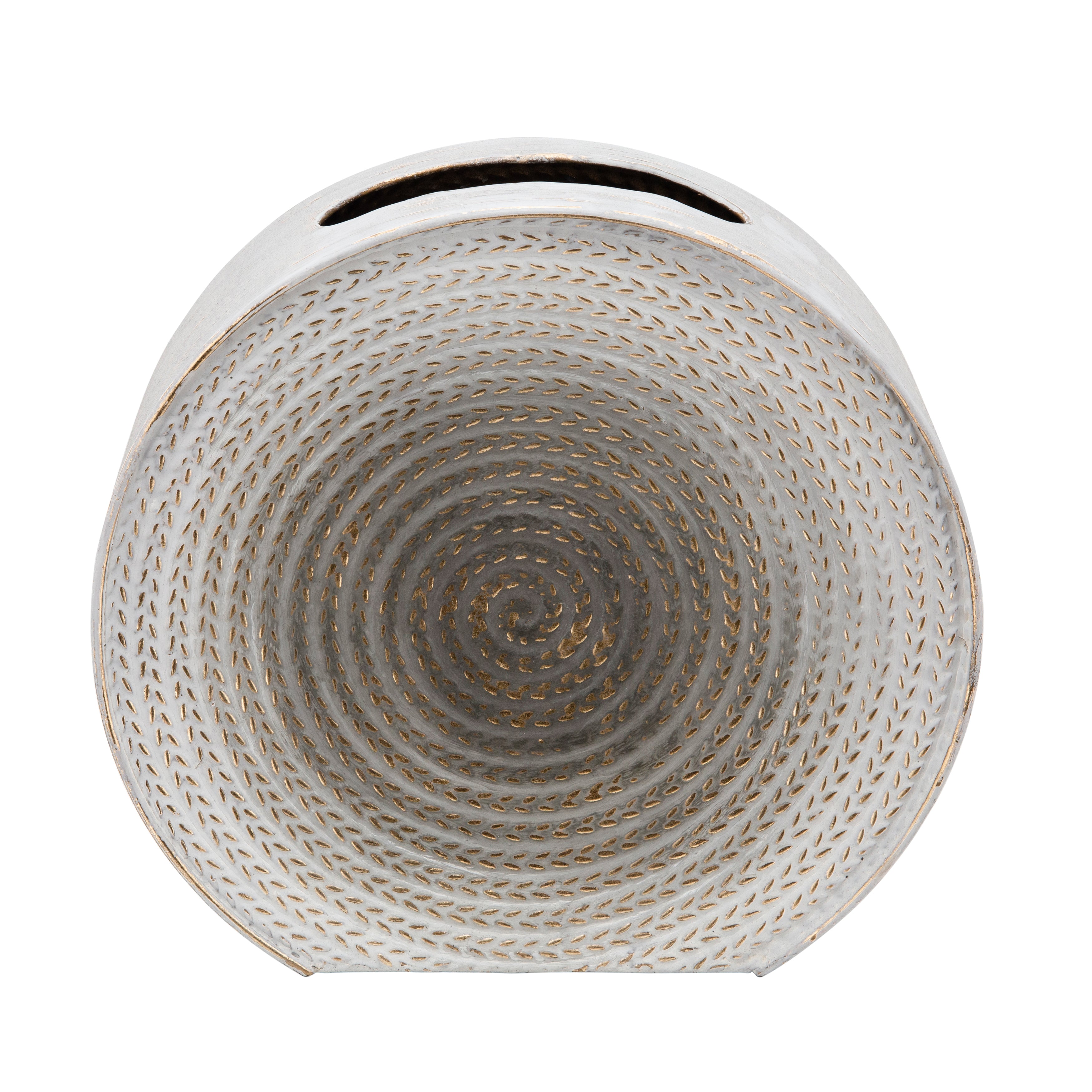 Metal 11"h Round Vase, White - Decor Addict, LLC