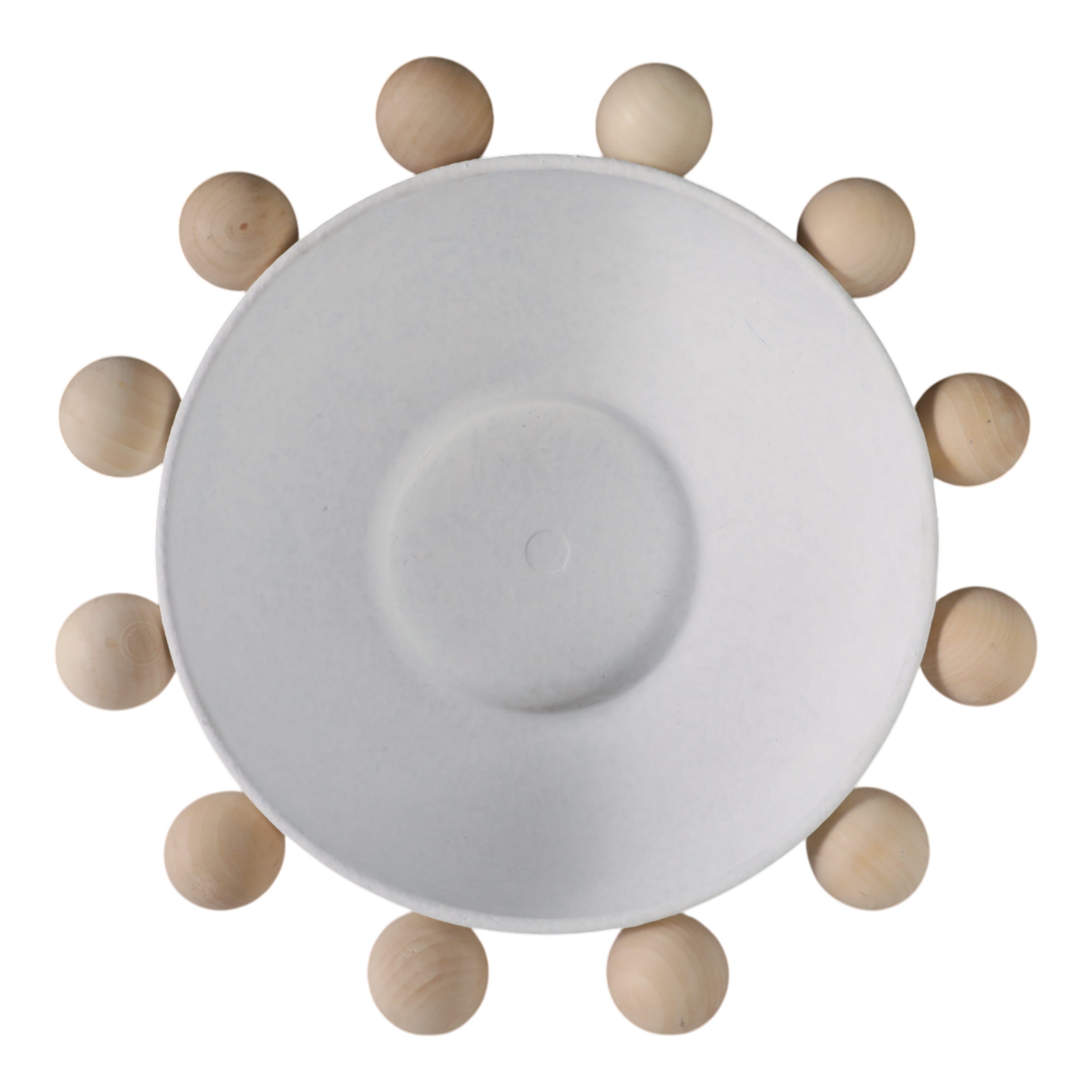13" Bowl With Large Wooden Knobs, White - Decor Addict, LLC