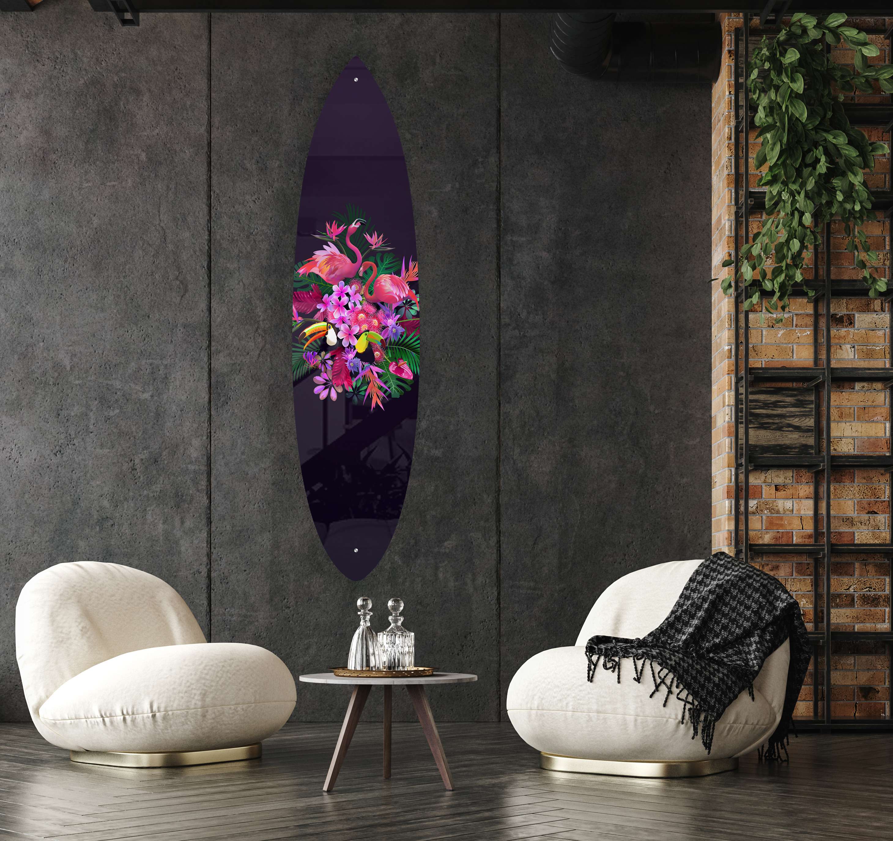 Exotic Flowers and Birds Acrylic Surfboard Wall Art - Decor Addict, LLC