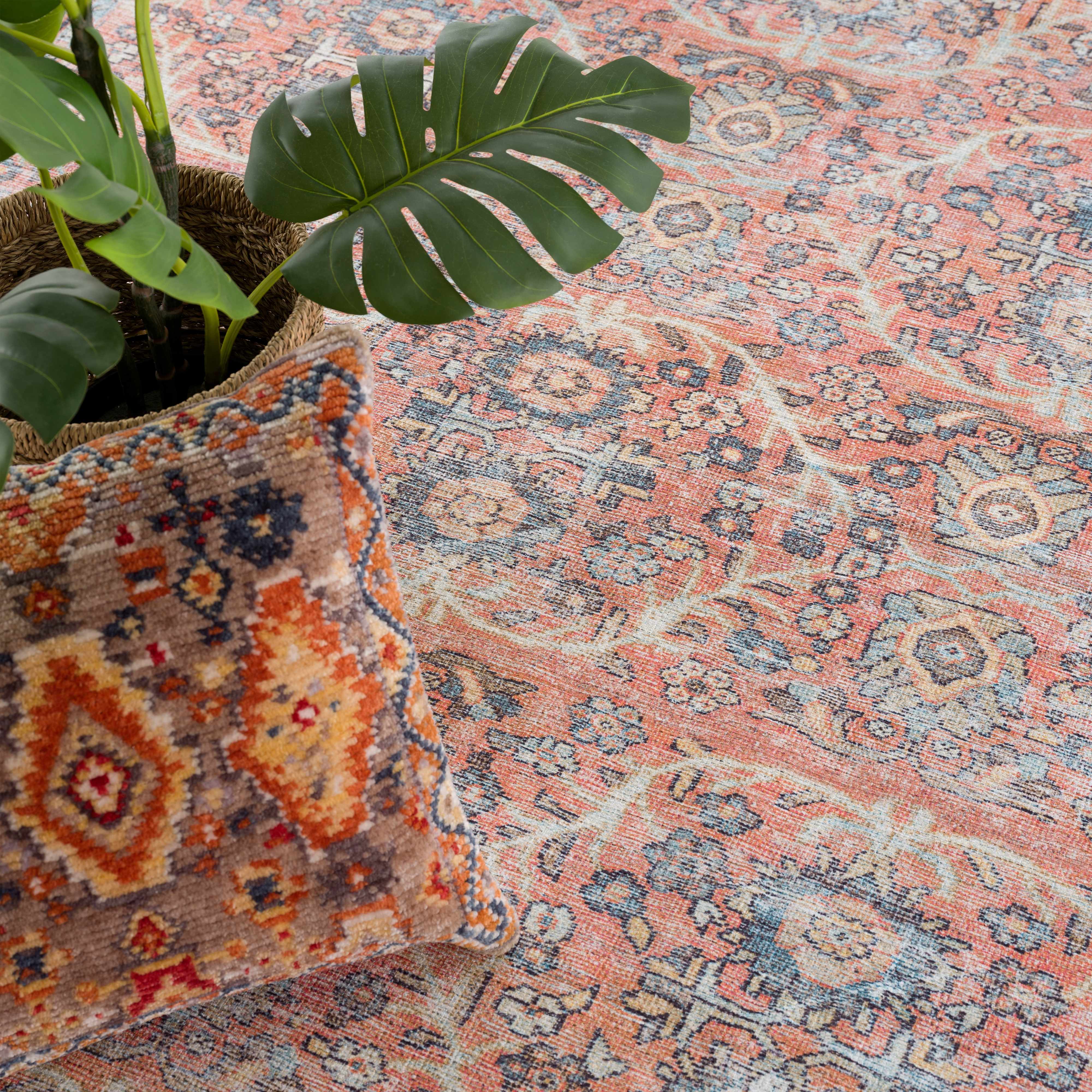 Urpi Rose & Blue Washable Area Rug - Decor Addict, LLC