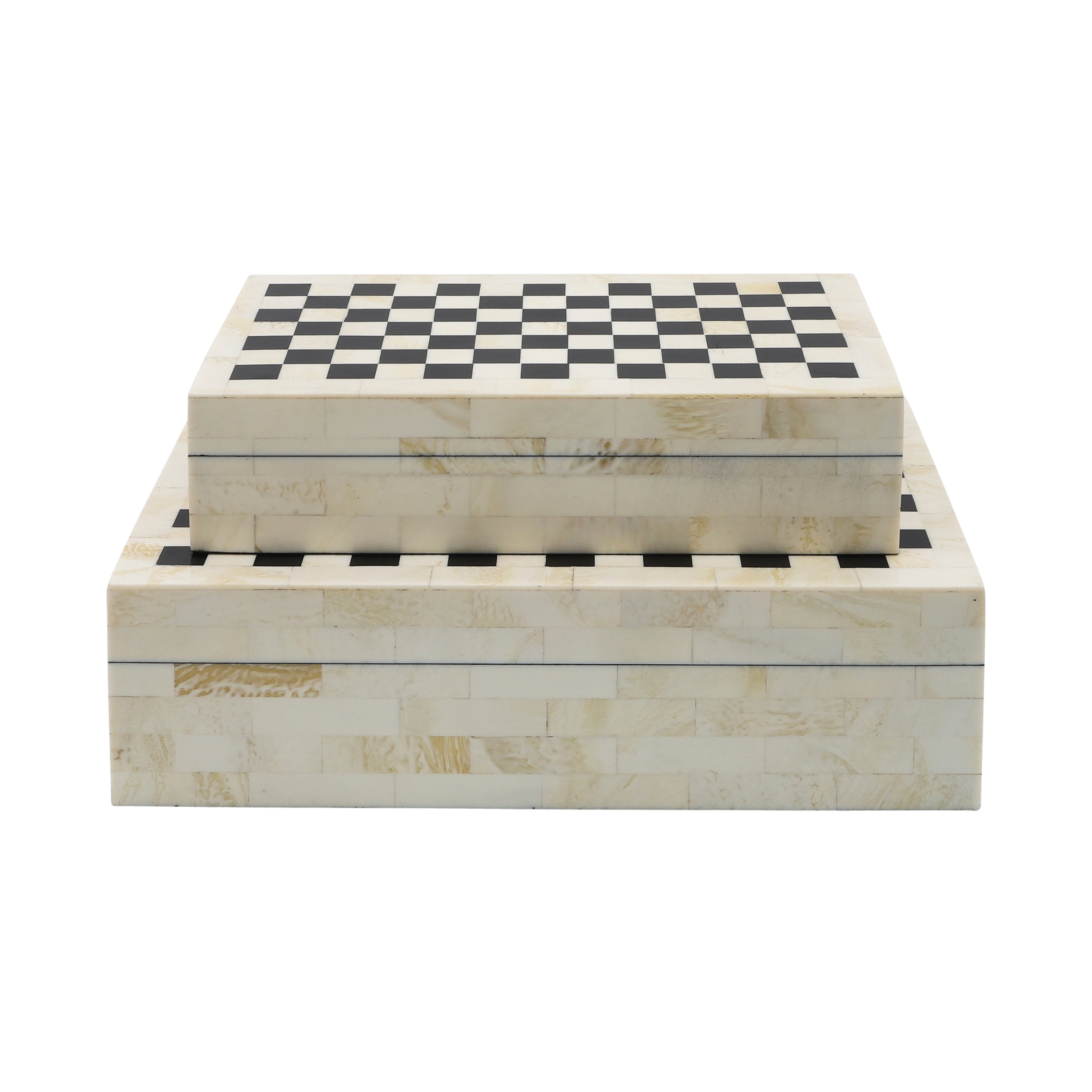 Resin S/2 Checkered Boxes, Black/white - Decor Addict, LLC