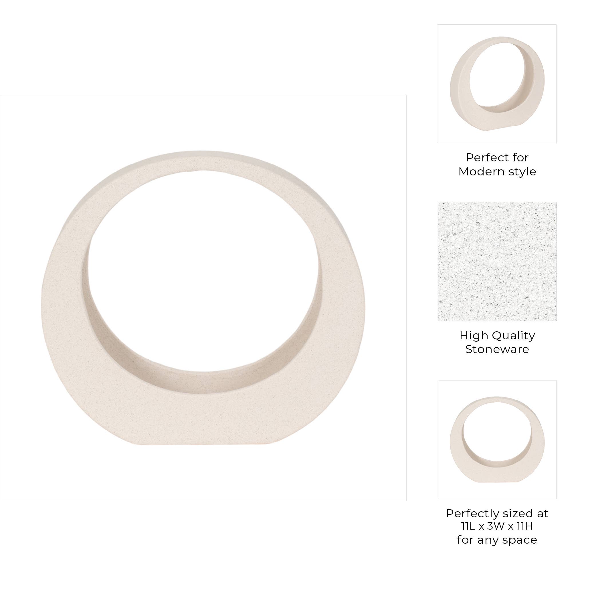 Stoneware Modern Sand Glaze Loop Sculpture - White, 11 in.