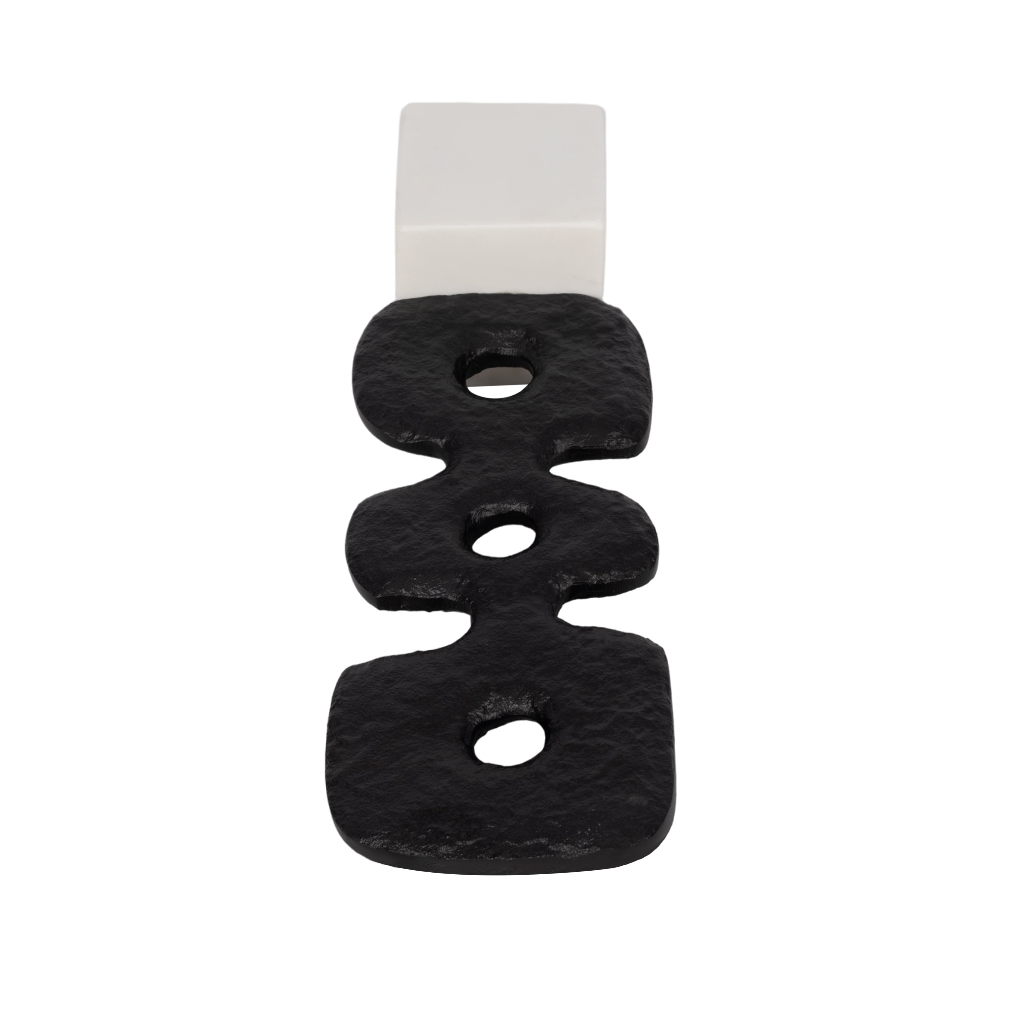 14" Abstract Totem Sculpture Marble Base, Black/w - Decor Addict, LLC