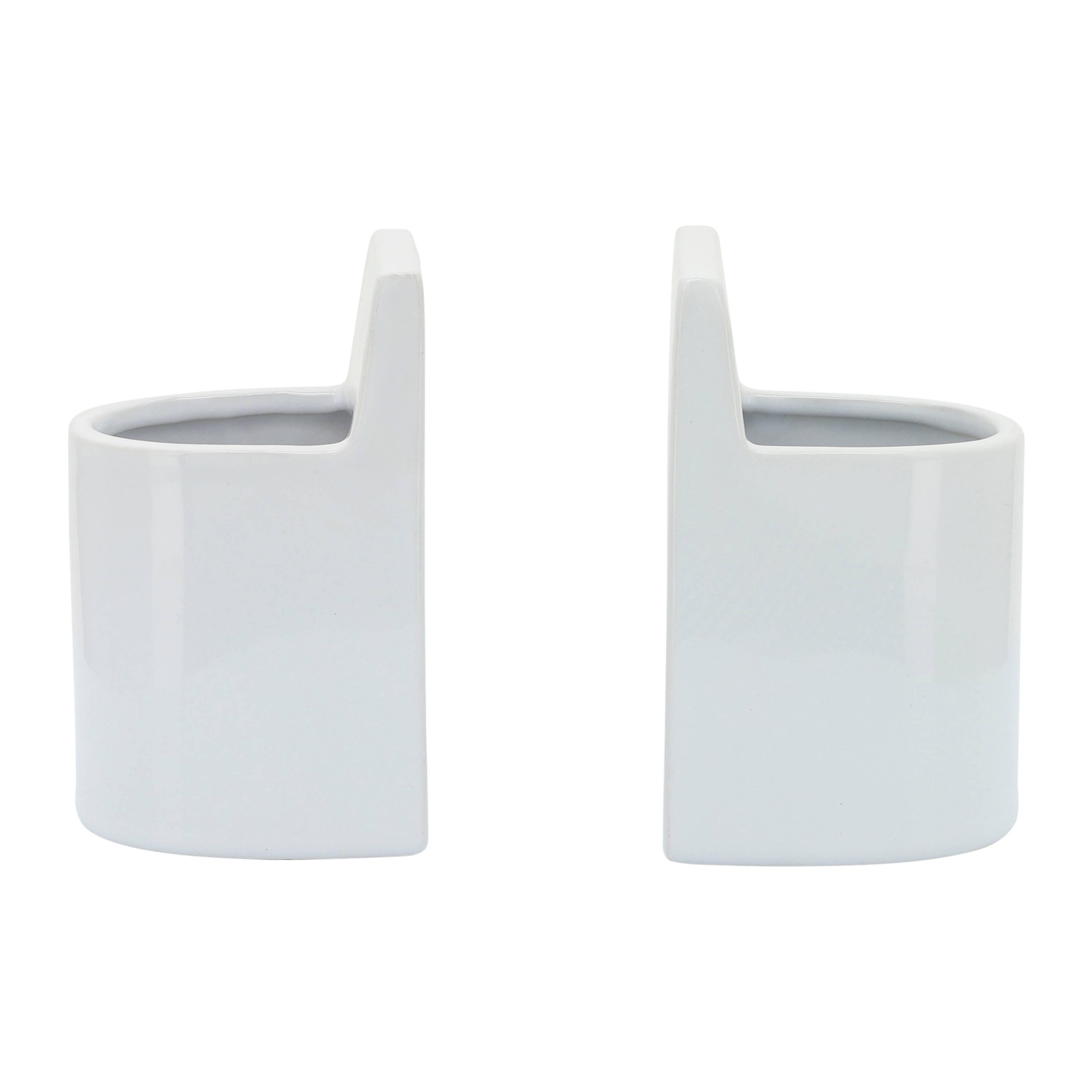 White 6 in. Ceramic Novelty Solid Pouch Bookends (Set of 2) - Decor Addict, LLC