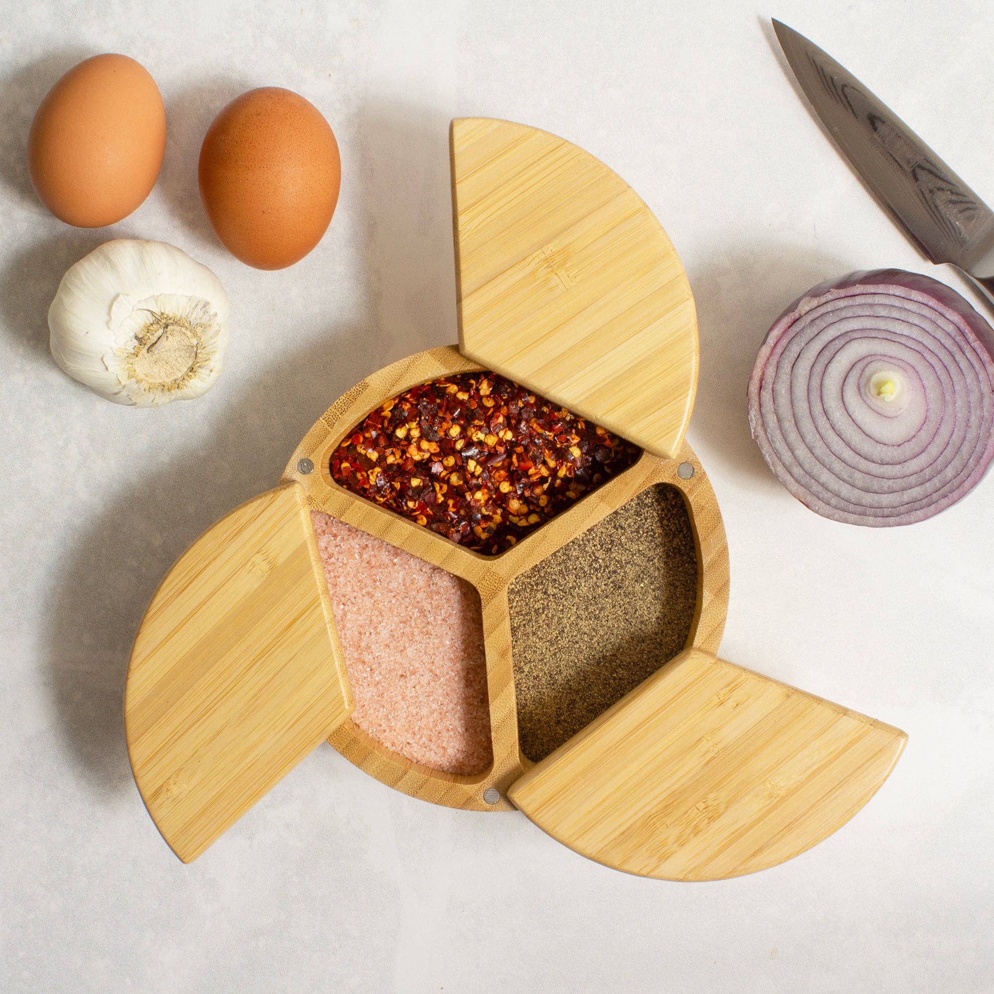 Trio Salt Cellar Storage Box with Swivel Lids - Decor Addict, LLC