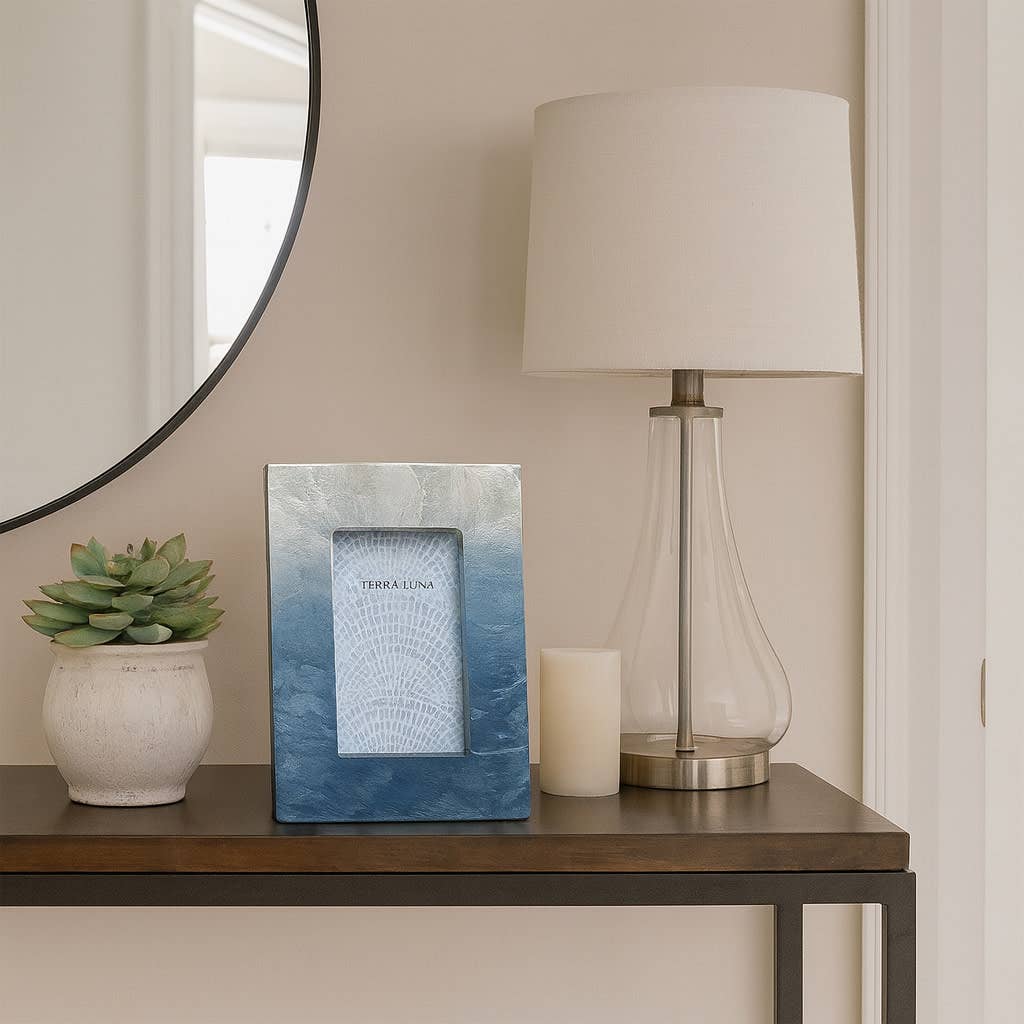 Photo Frame - Ivory/Blue Wood Capiz Rectangular, 4x6 in. - Decor Addict, LLC