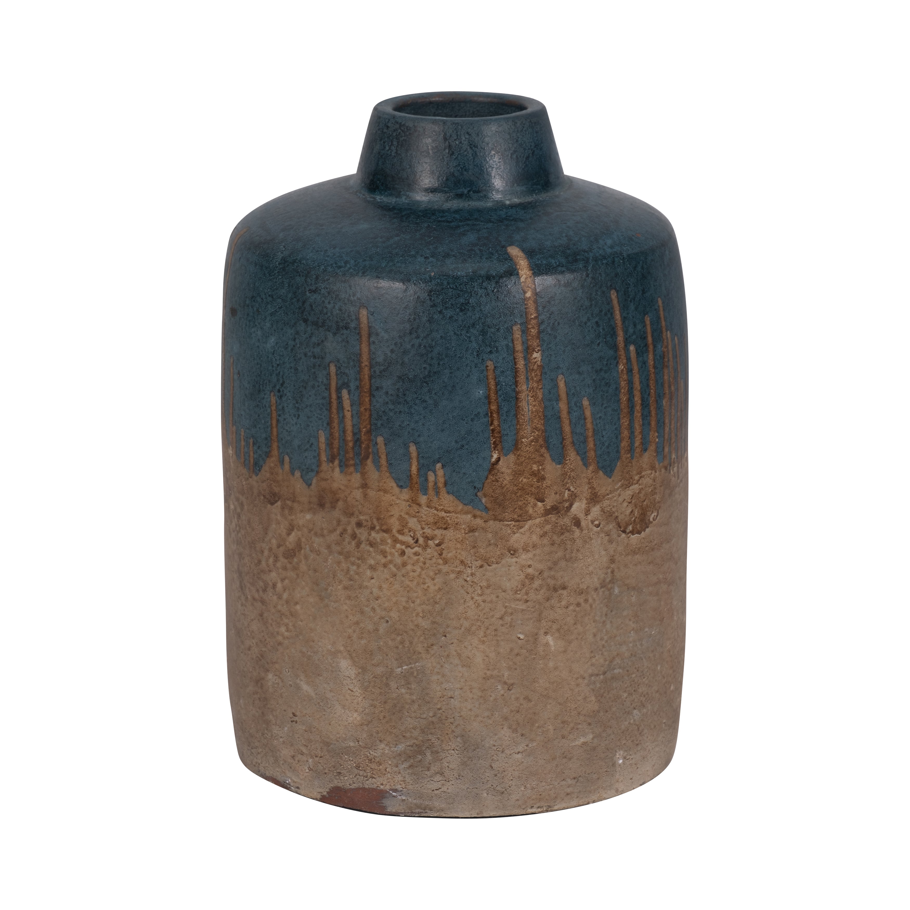 Terracotta, 12"h 2-tone Vase, Blue/ivory - Decor Addict, LLC