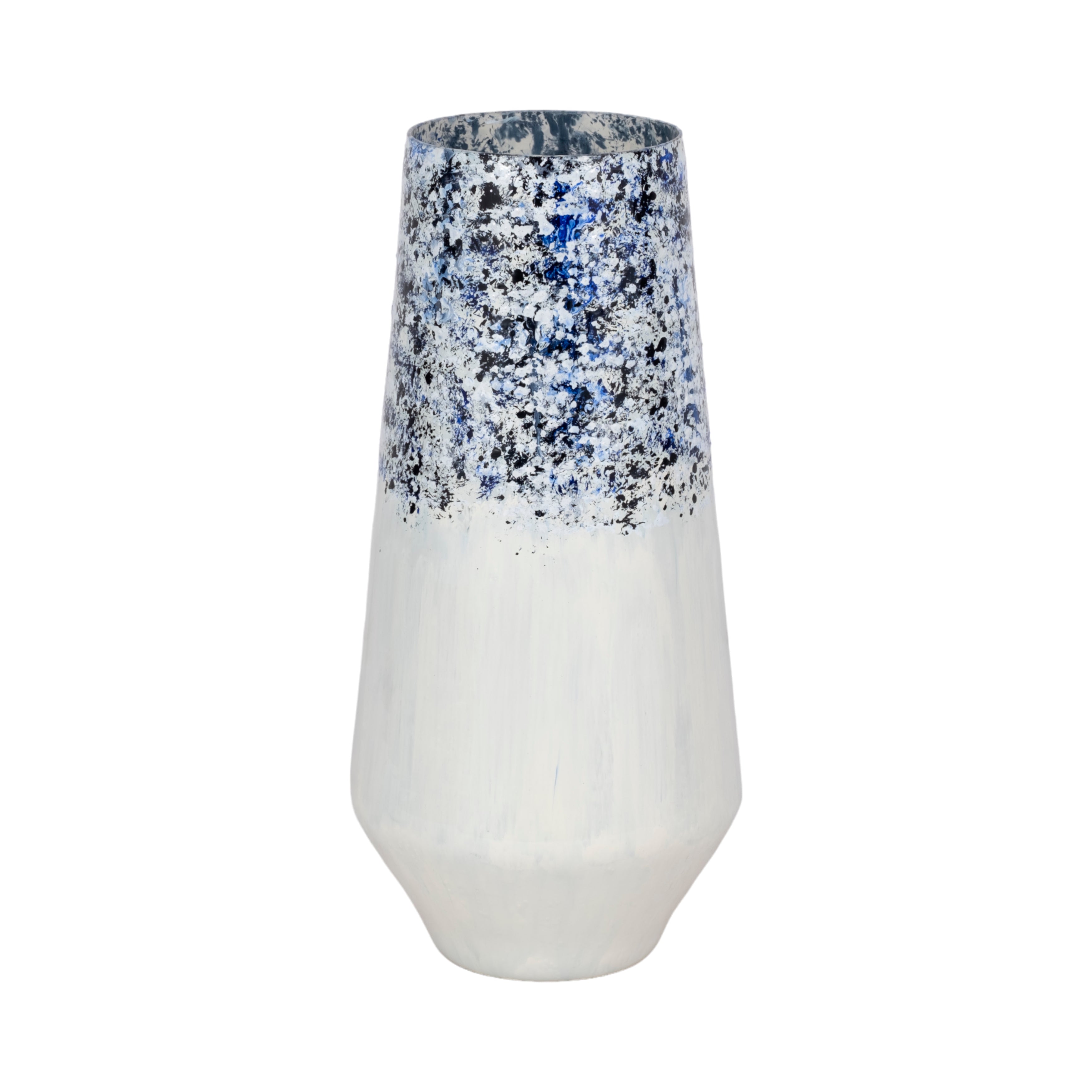 16" Tapered Bottom Vase Arctic Finish, White/blue - Decor Addict, LLC