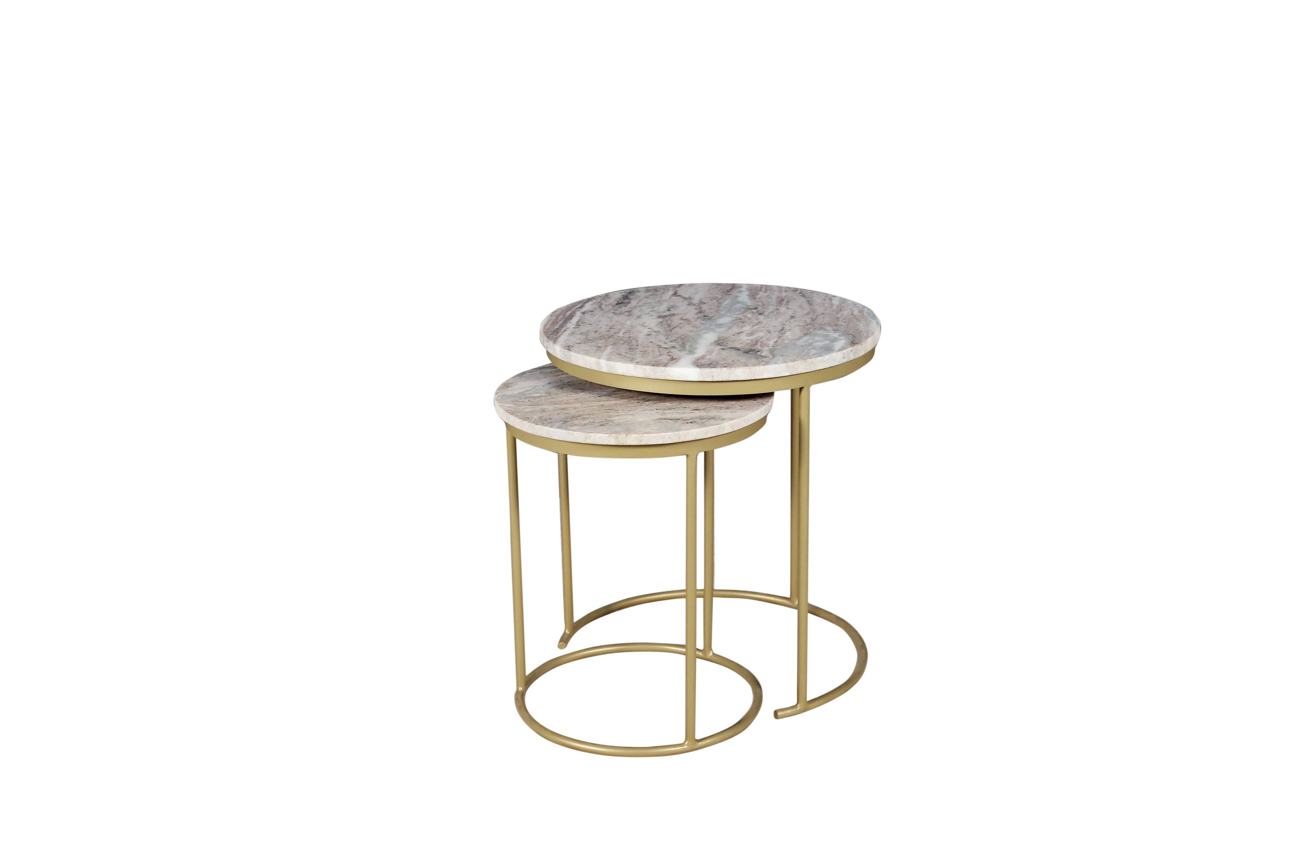 Brown Marble Nesting Coffee Table with Golden Metal Frame - Decor Addict, LLC
