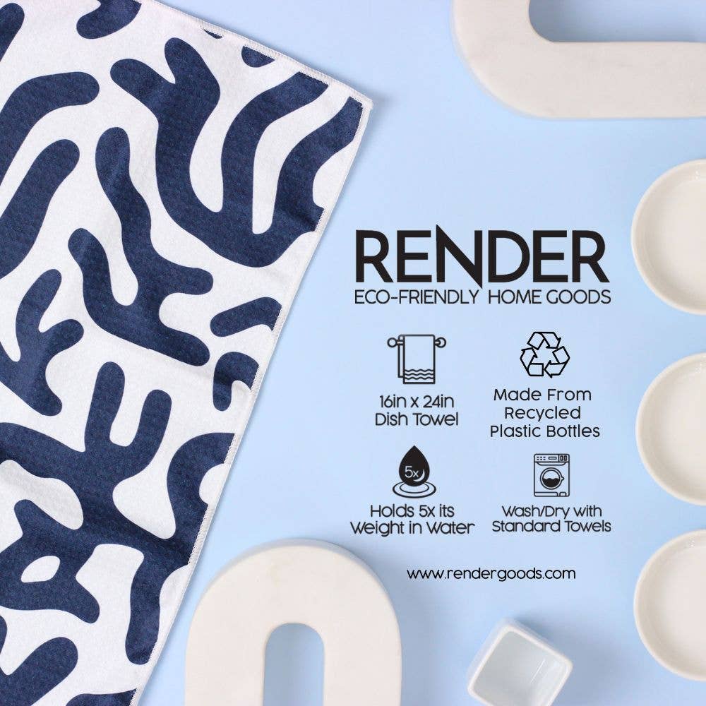 Navy Blue Coral Dish Towel - 16''x24'' - Decor Addict, LLC