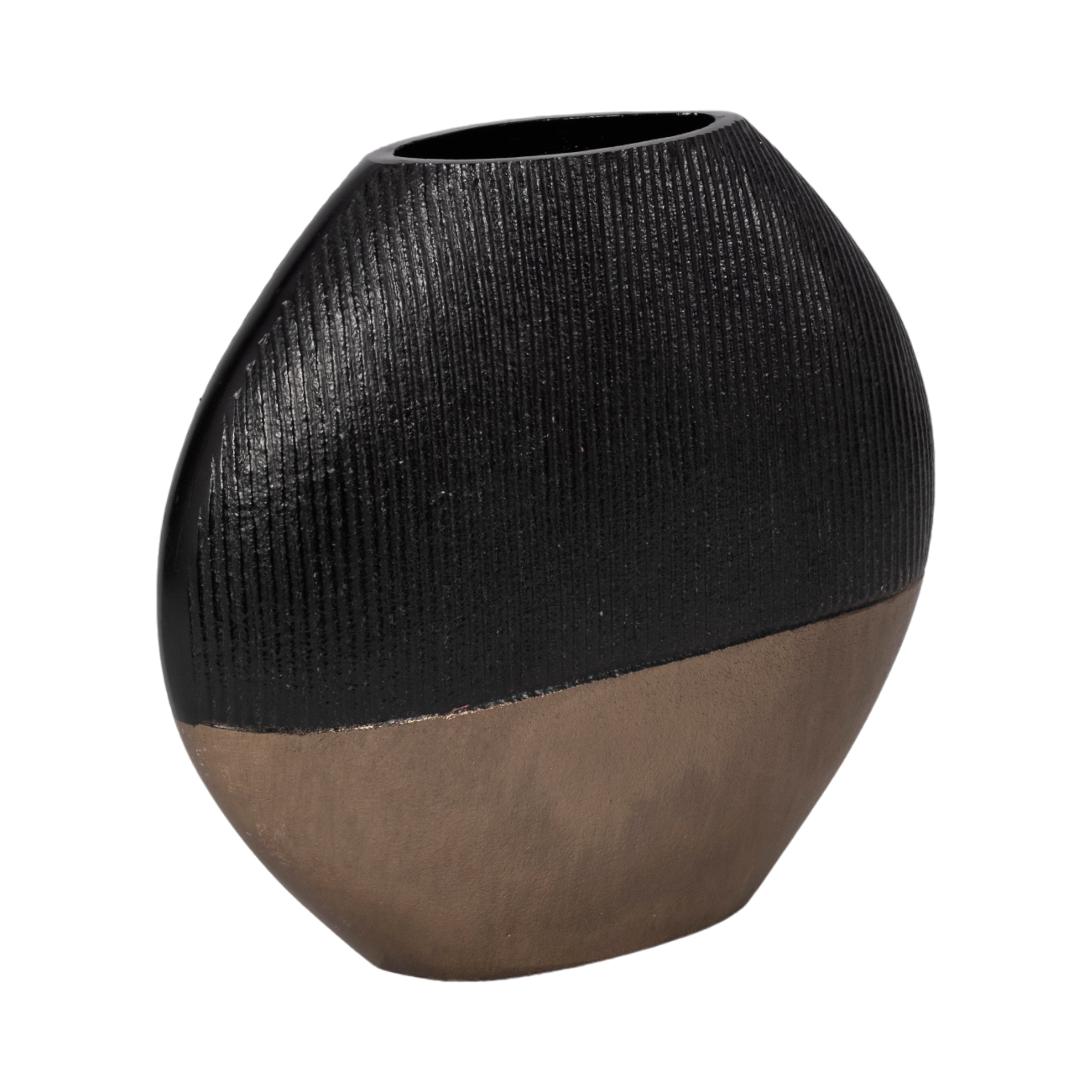 11" Color Block Round Vase, Black/brass Antique - Decor Addict, LLC