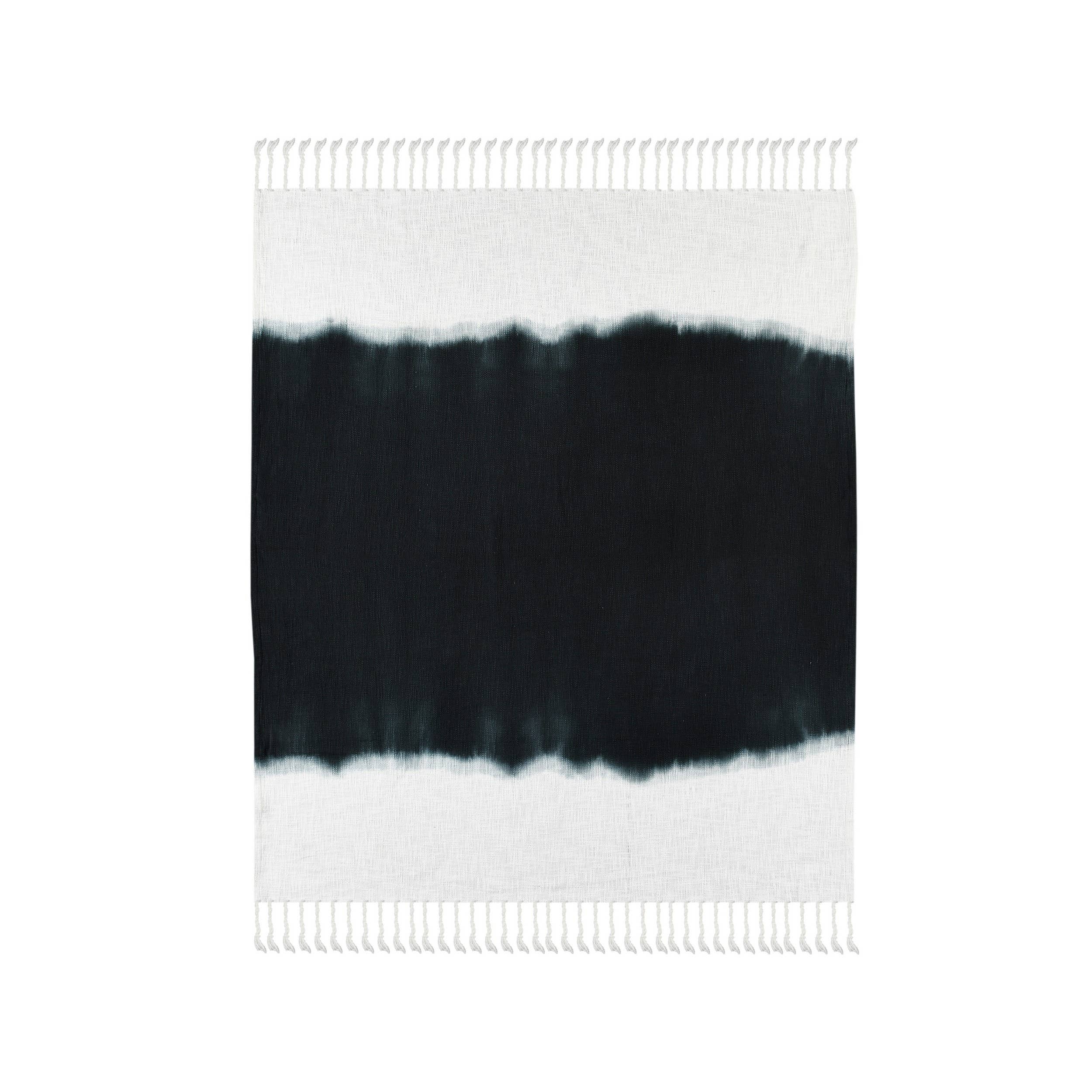 Shibori Slab Throw Blanket with Fringe: Jet Black - Decor Addict, LLC