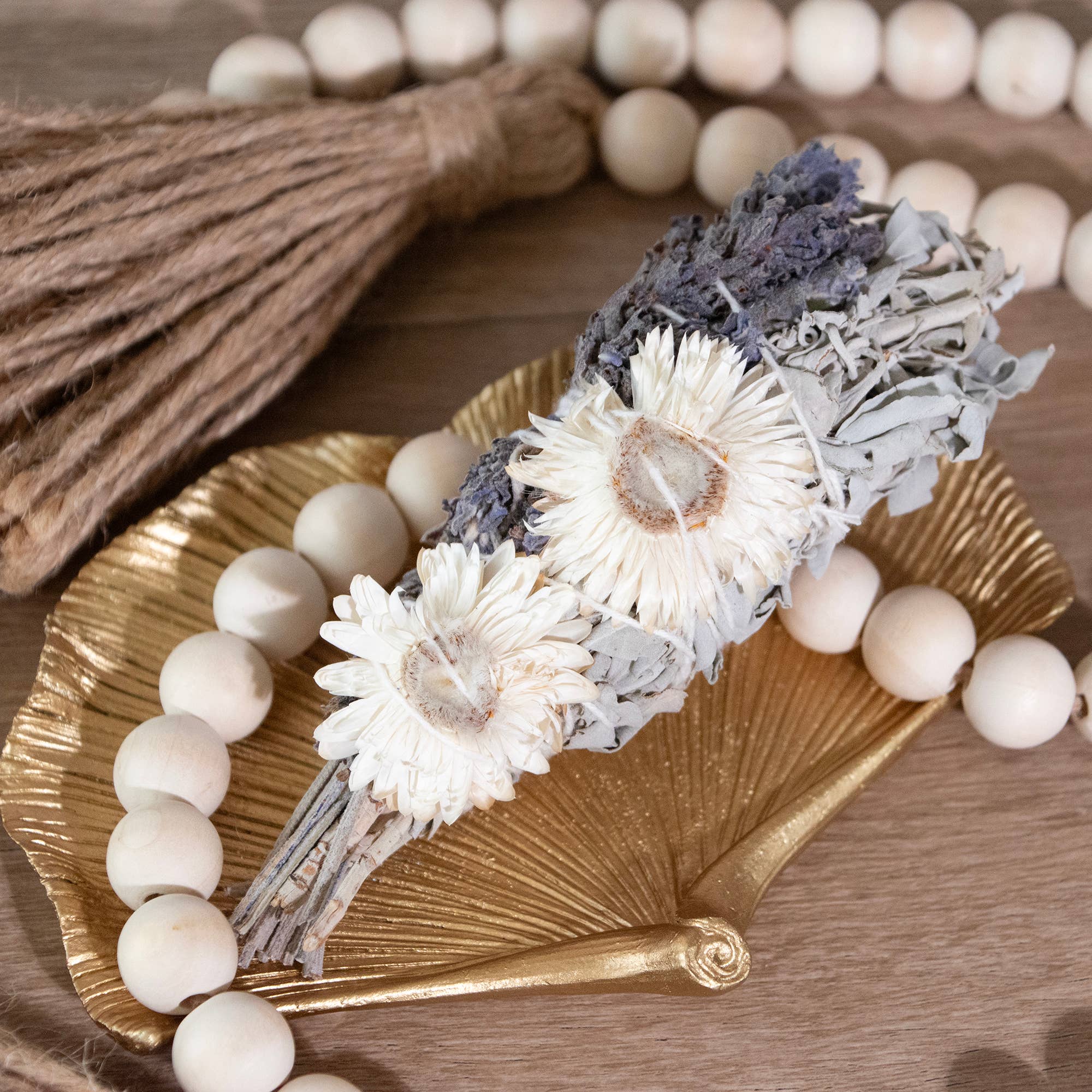 4" Lavender Strawflower and White Sage Smudge Wand - Decor Addict, LLC