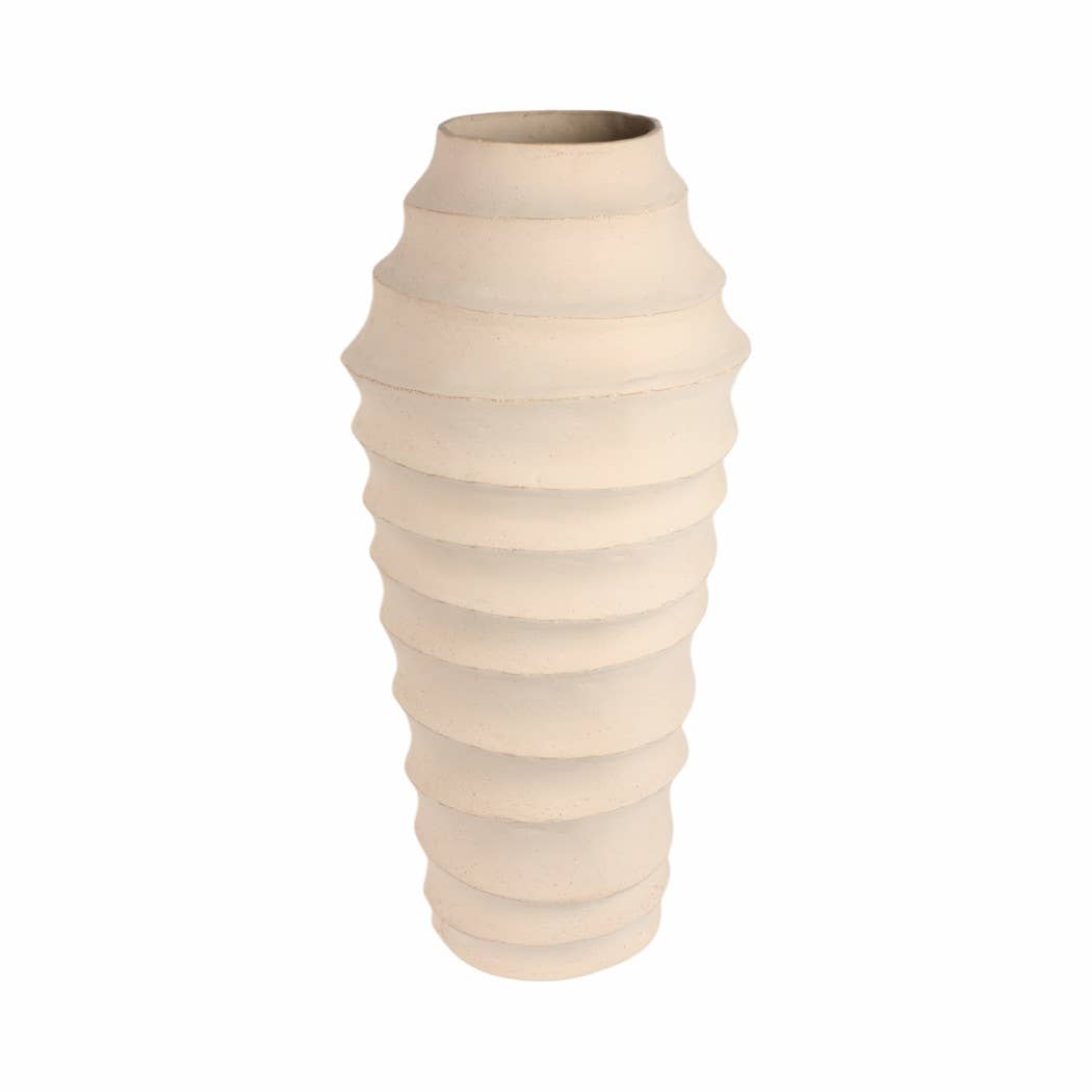 Decorative Floor Vase - Ivory Ecomix Textured Ribbed, 33 in. - Decor Addict, LLC