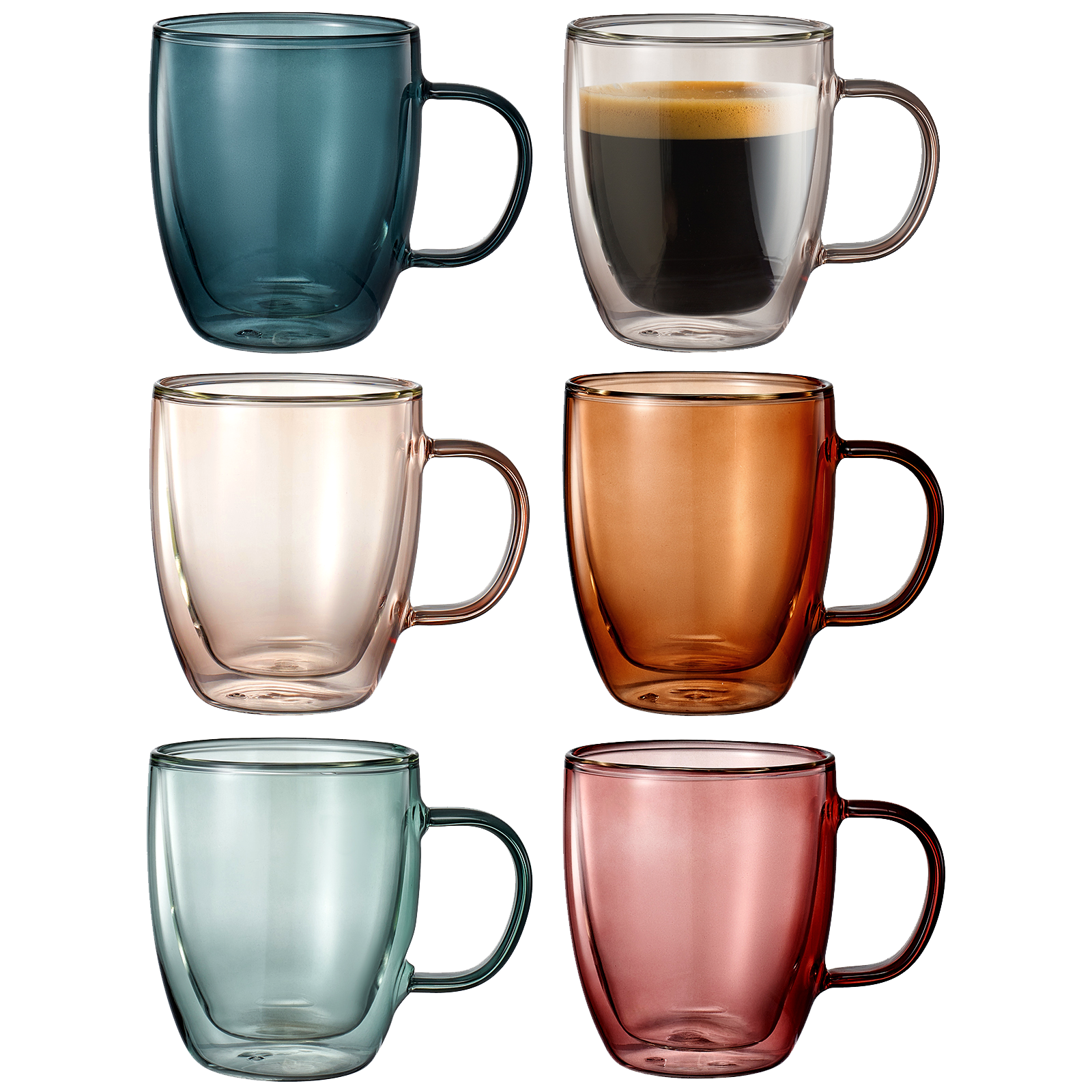 Double Wall Insulated Colored Glass Mugs - Set of 6, 18 OZ - Decor Addict, LLC