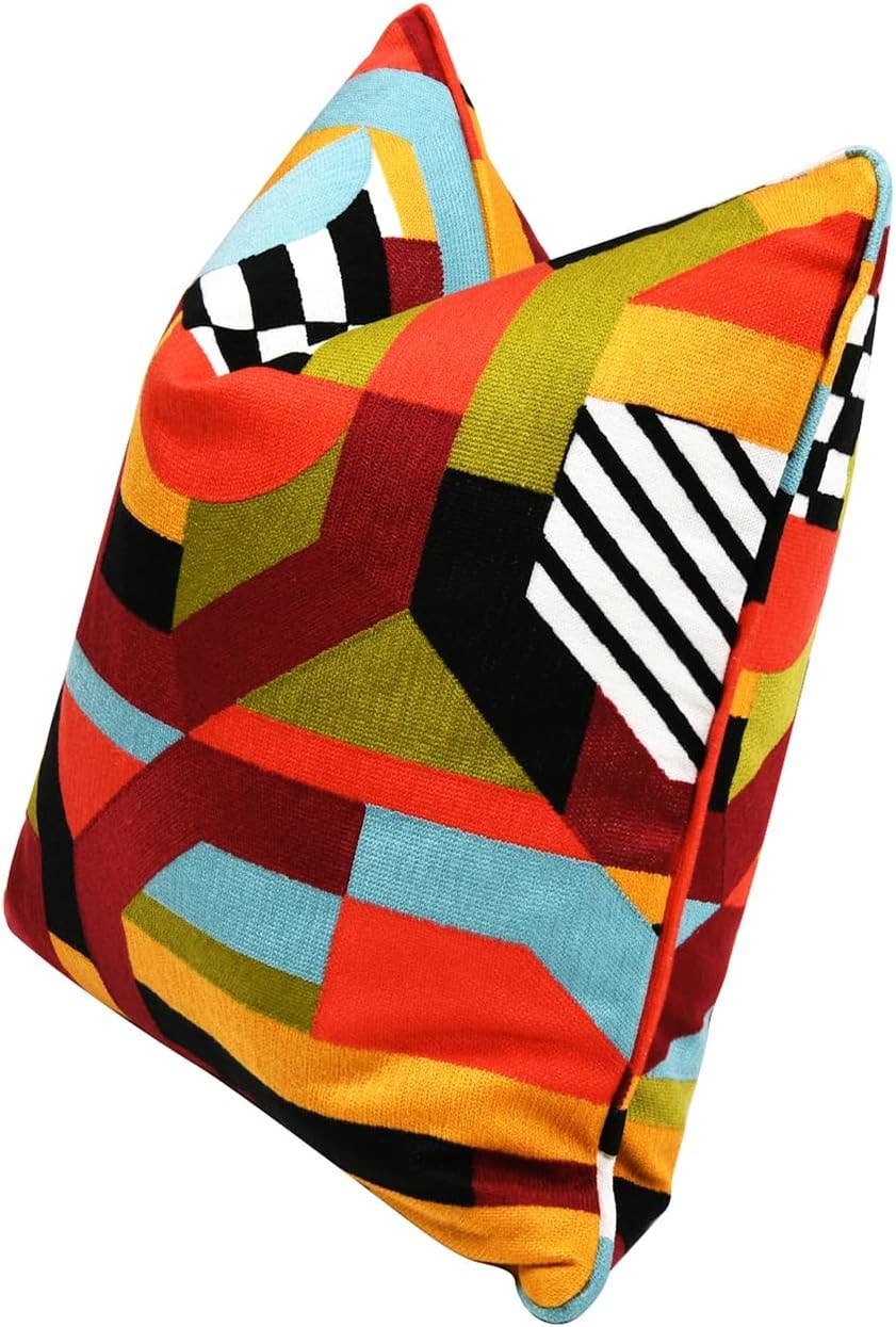 La Broderie 20" Square Embroidered Throw Pillow: Colorpop Multicolored