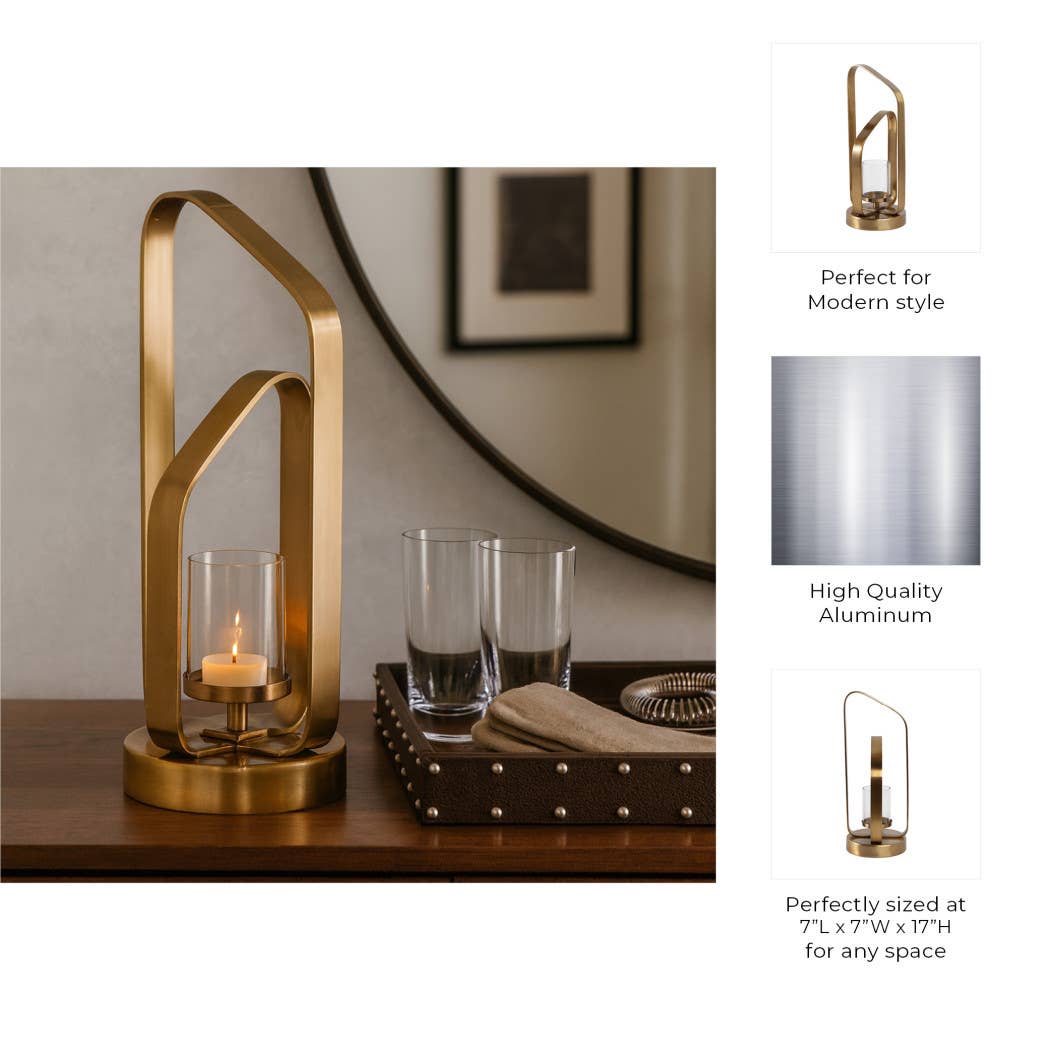 Candle Holder - Gold Metal Stylish Hurricane, 17 in. - Decor Addict, LLC