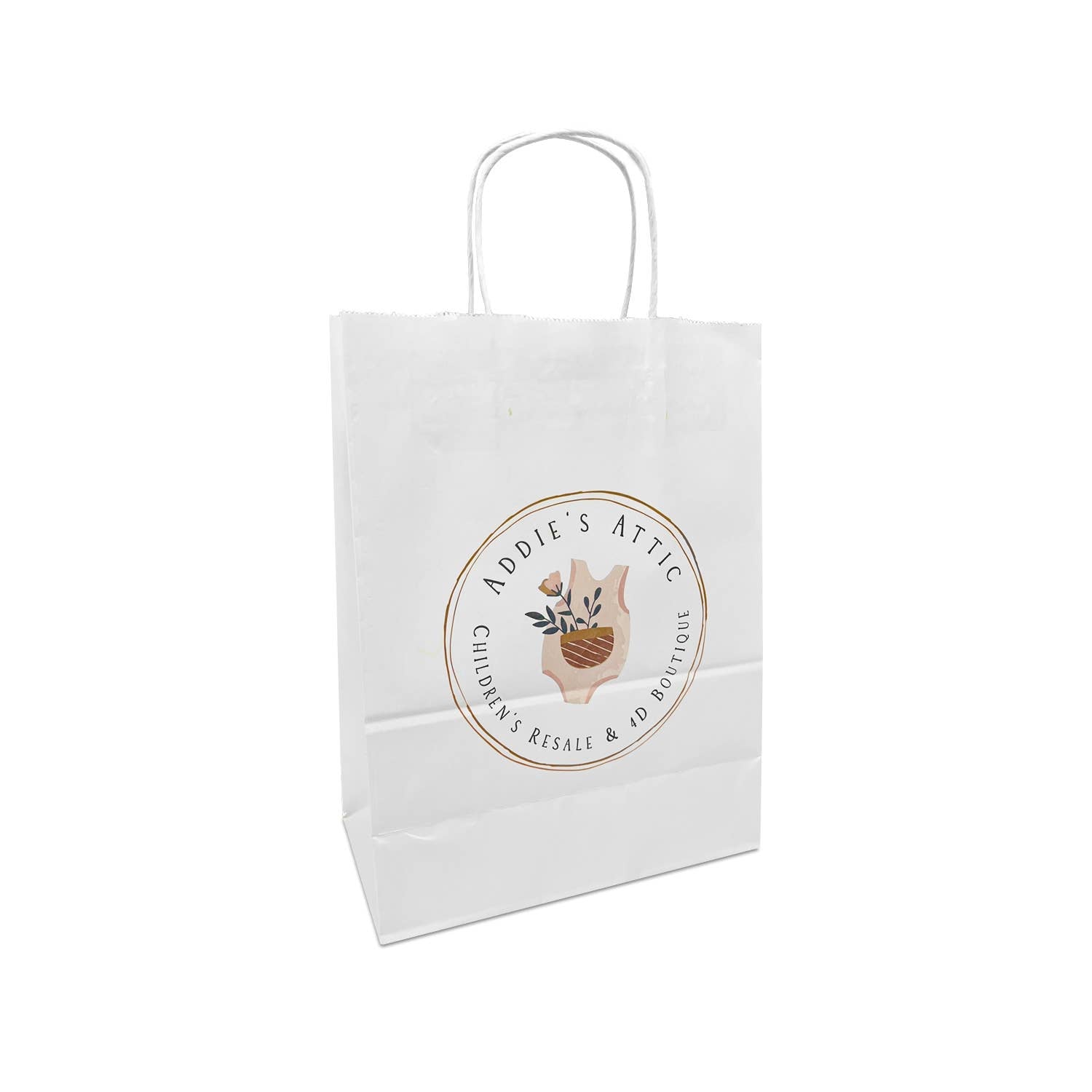 Custom Print Gem 5.3x3.5x8.5 inches White Paper Bags: 250 bags - $0.62/pc / 1 side print (front) - Decor Addict, LLC