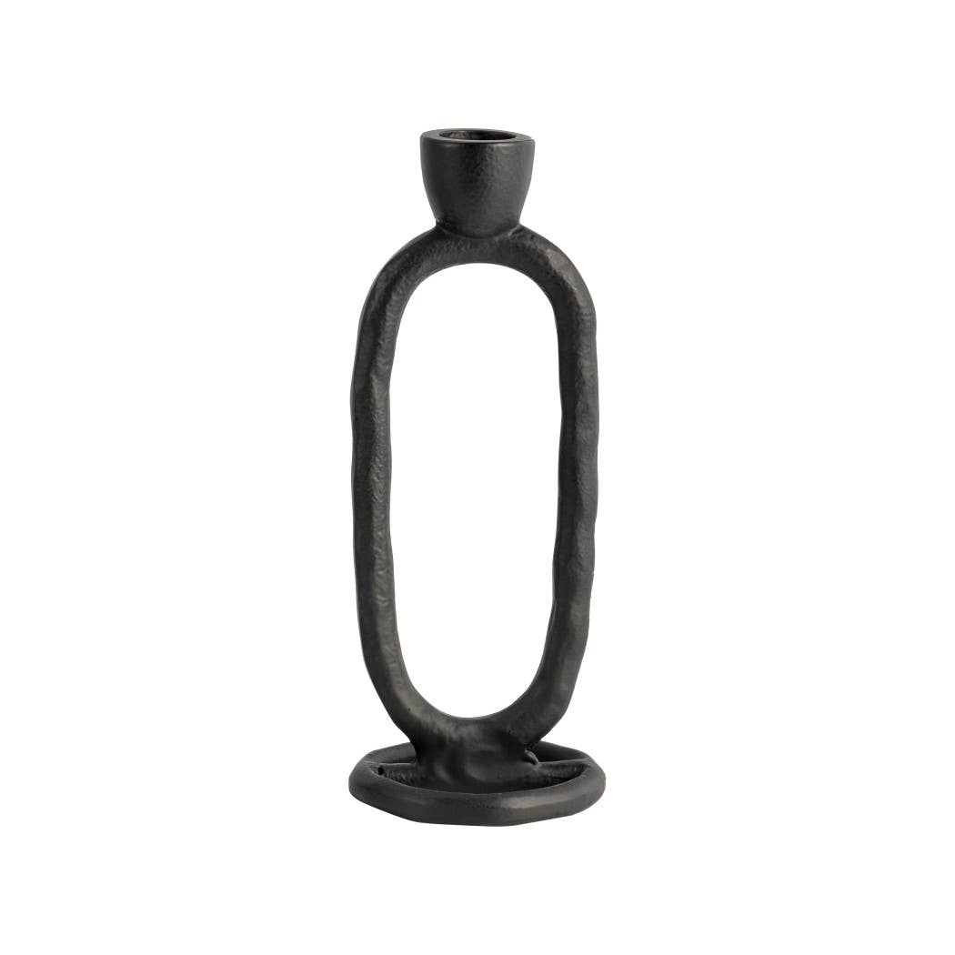 Metal Oval Ring Taper Candle Holder - Black, 8 in. - Decor Addict, LLC