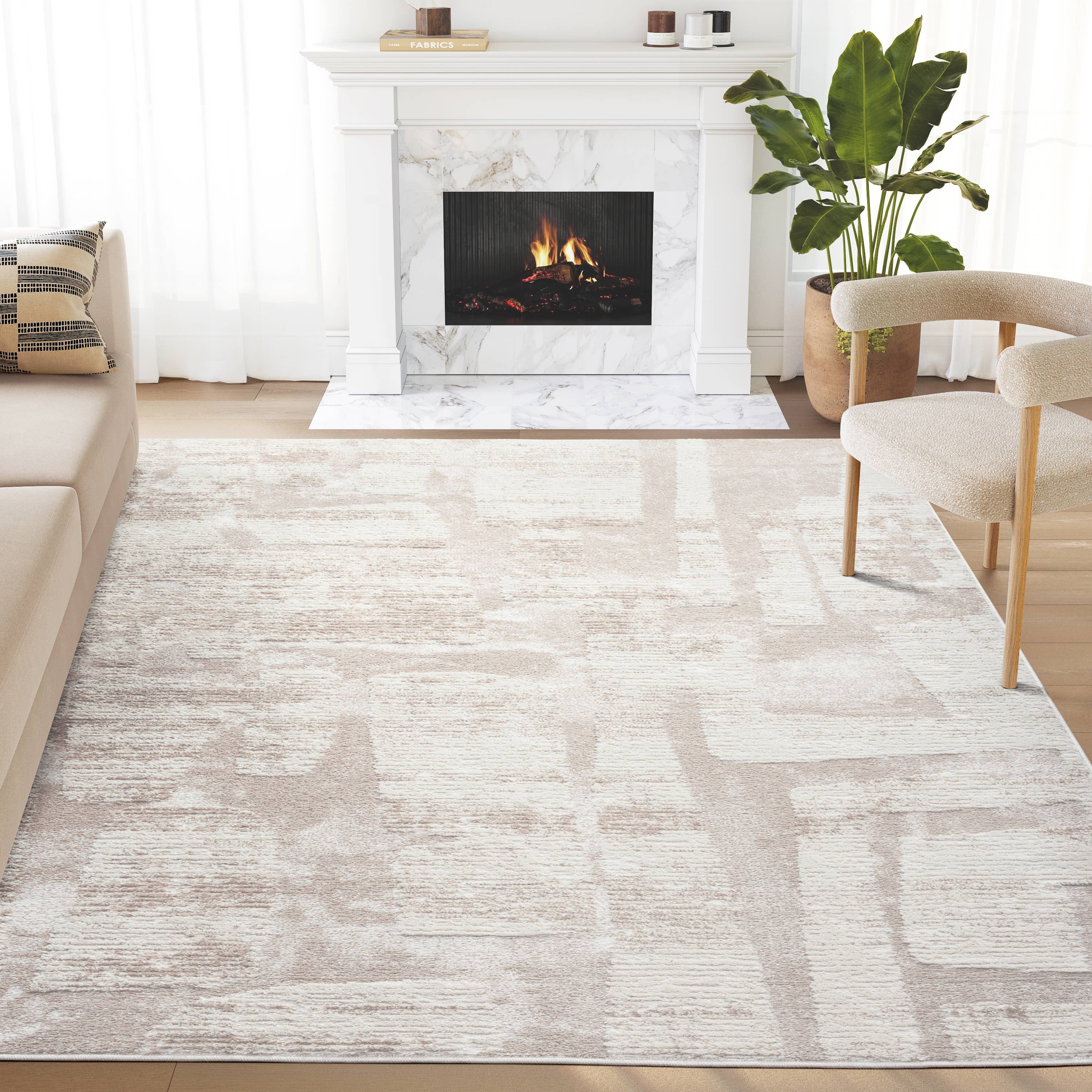 Abani Viva Neutral Cream Beige Block Pattern Area Rug: 2' x 3' - Decor Addict, LLC