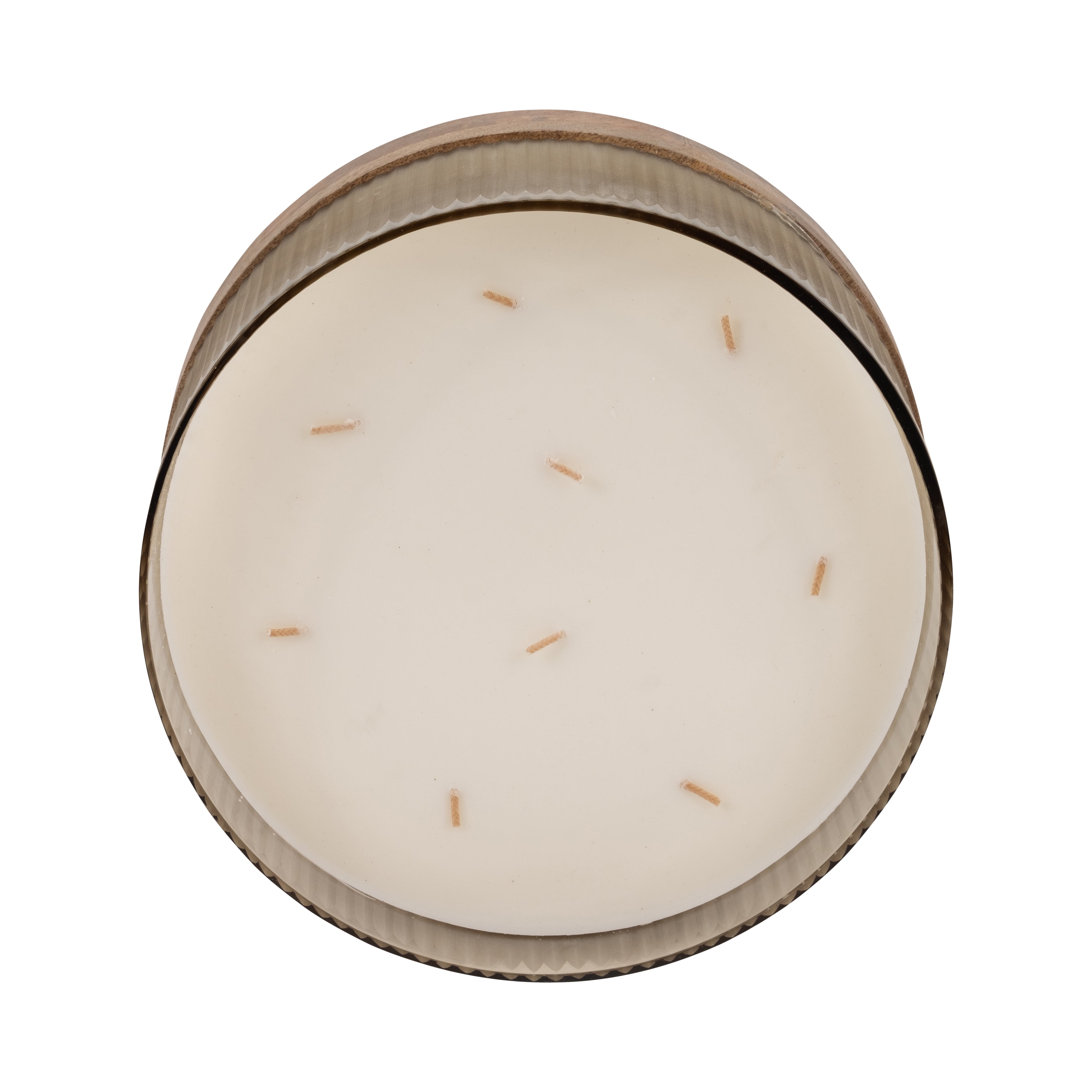 12" 183 Oz Glass Candle W/ Wood Base, Ivory - Decor Addict, LLC