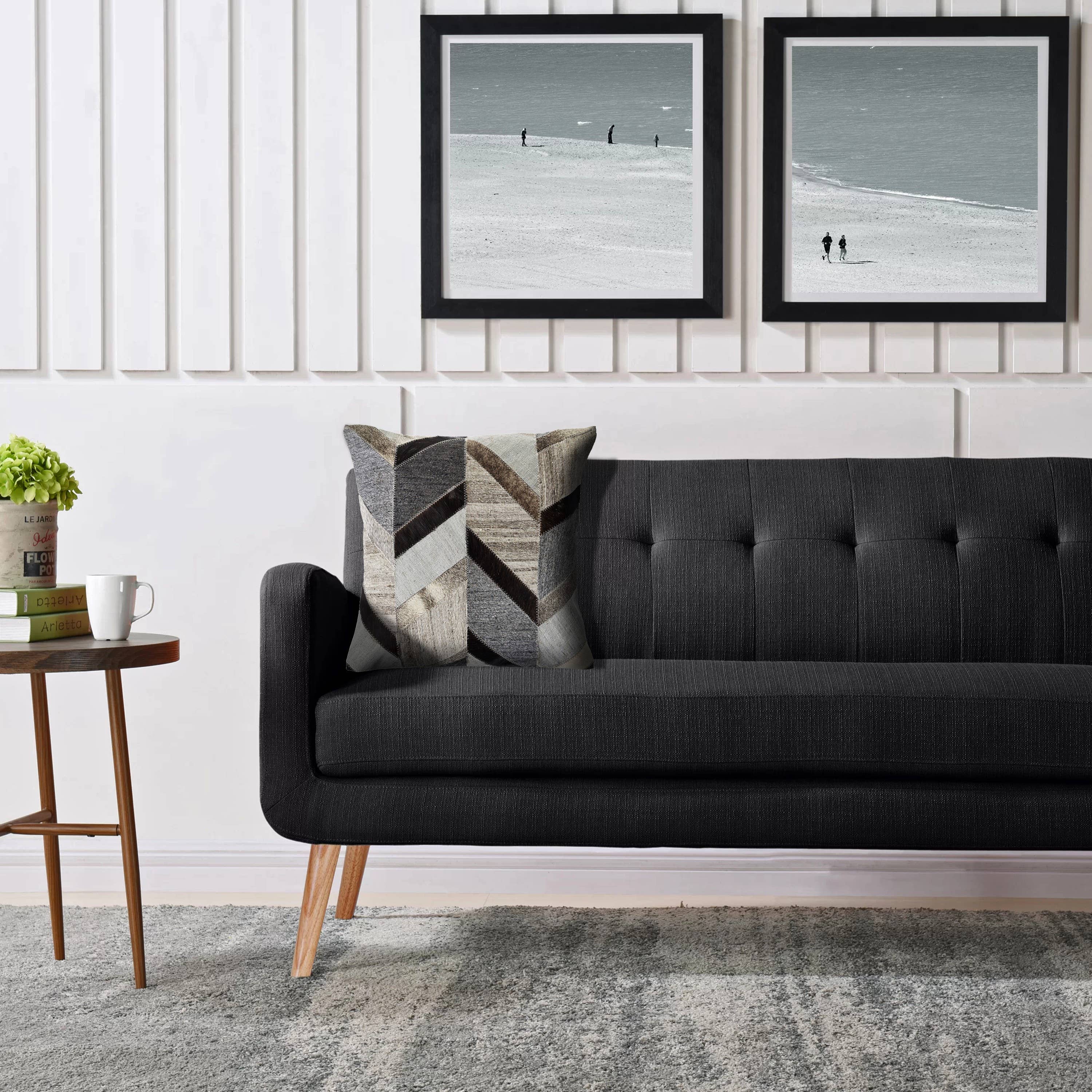 Multicolored Chevron Faux Leather Throw Pillow: Gray/Brown / Poly Filled - Decor Addict, LLC