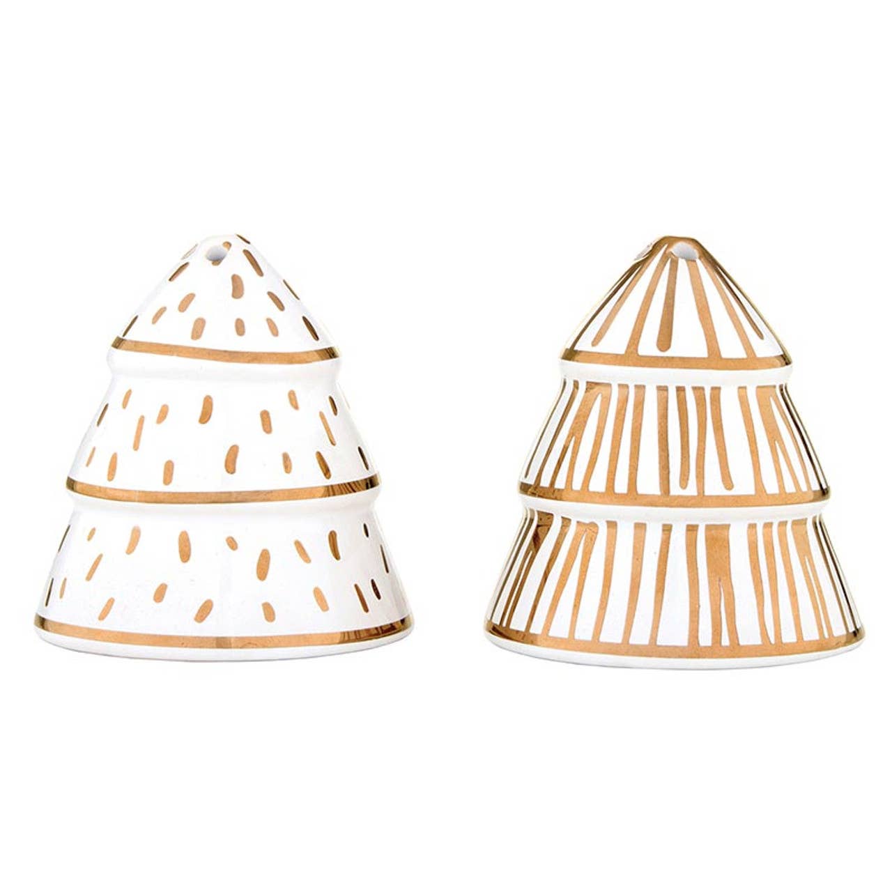 Gold Striped Tree Salt + Pepper Shakers: Material - Decor Addict, LLC