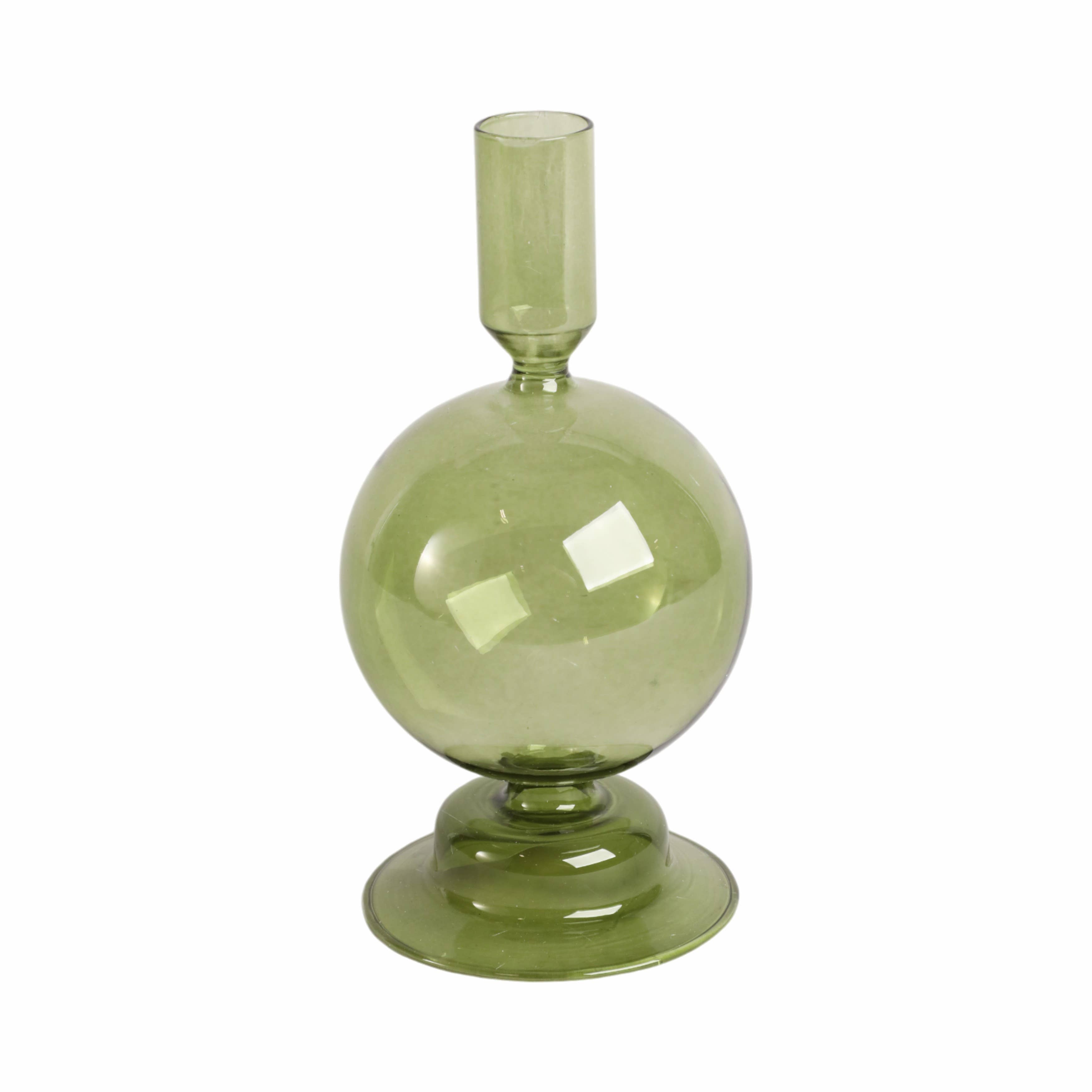 Taper Candle Holder - Olive Glass Bubble, 7 in. - Decor Addict, LLC