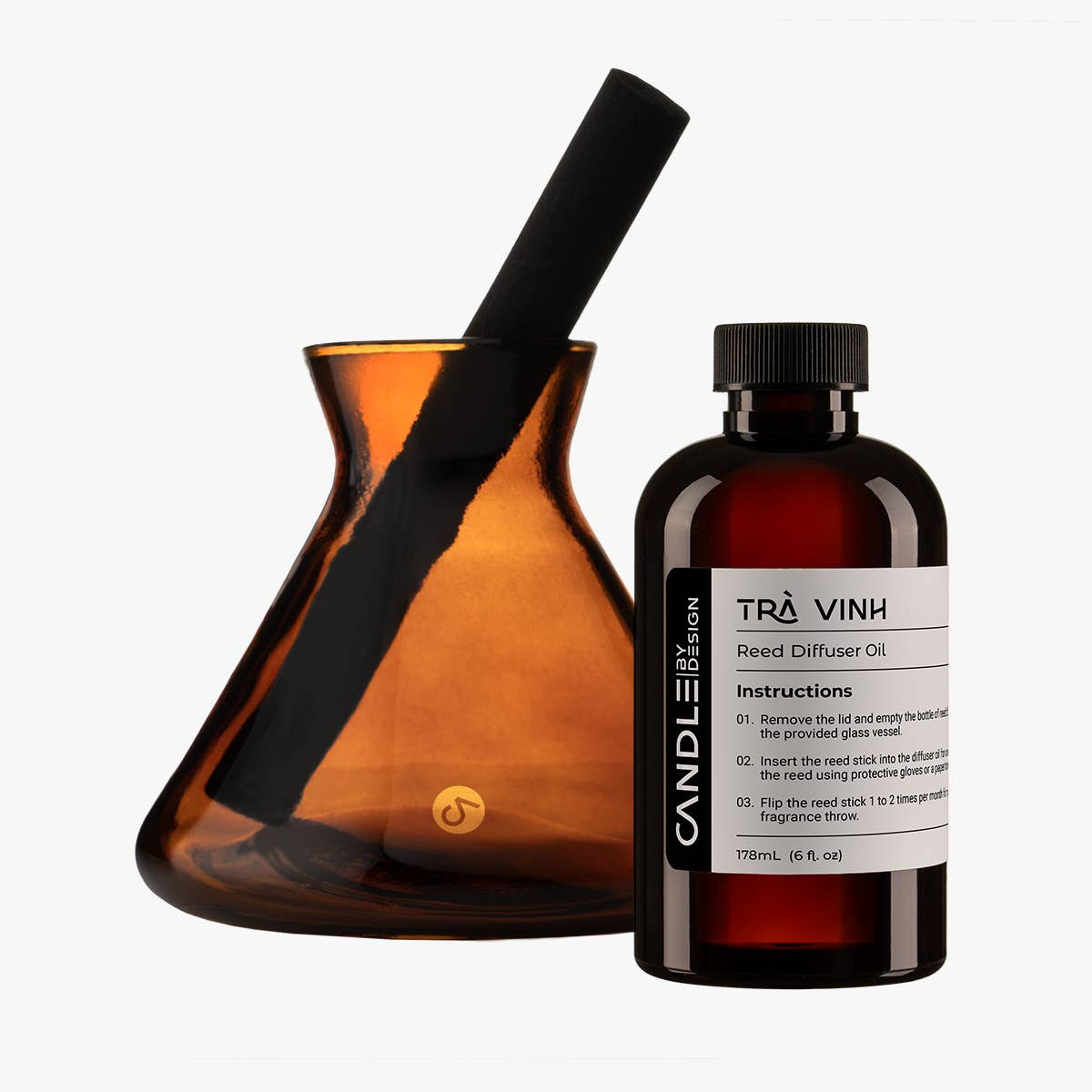 Glass Beaker Reed Diffuser with Jumbo Fiber Reed Stick: Trà Vinh - Decor Addict, LLC