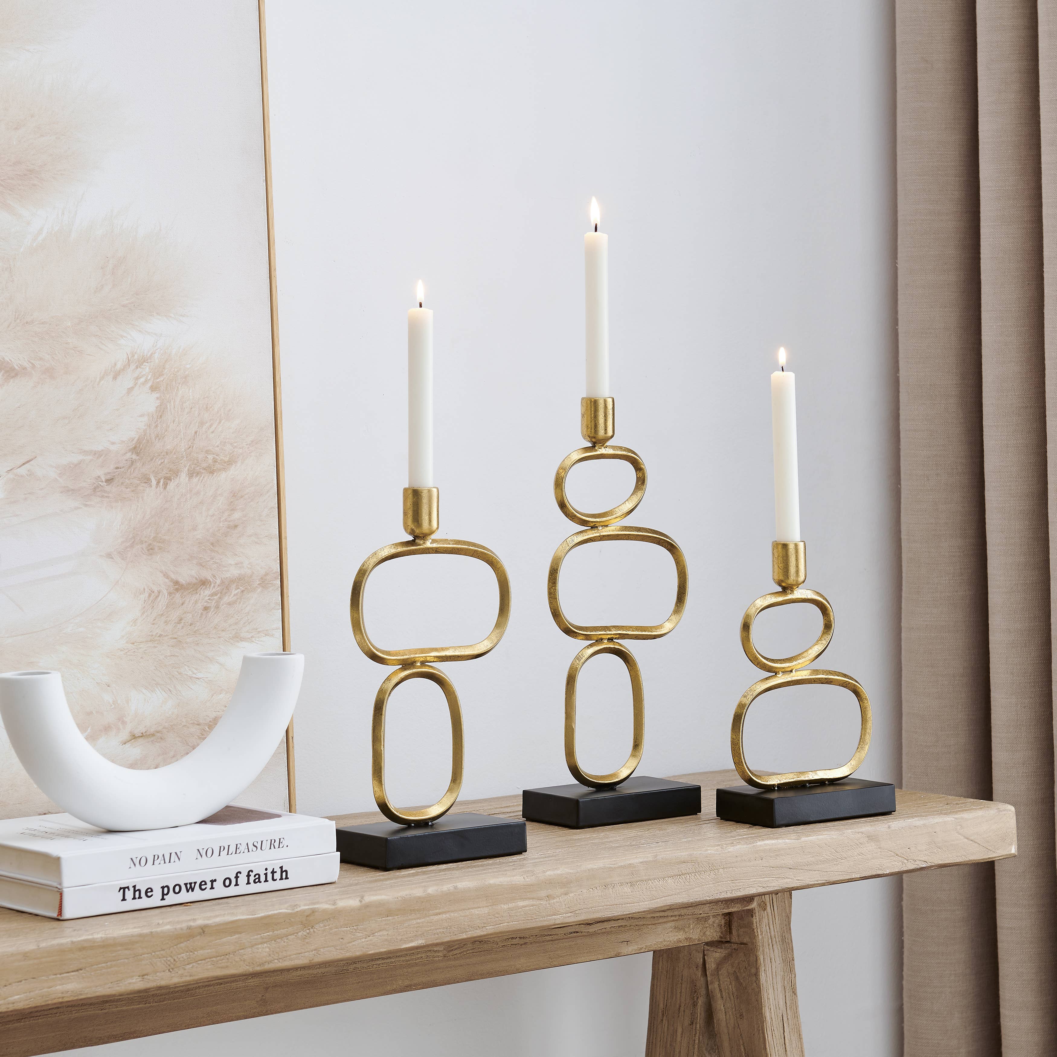 Eduardo Gold and Black Candlestick Candle Holders - Set of 3 - Decor Addict, LLC