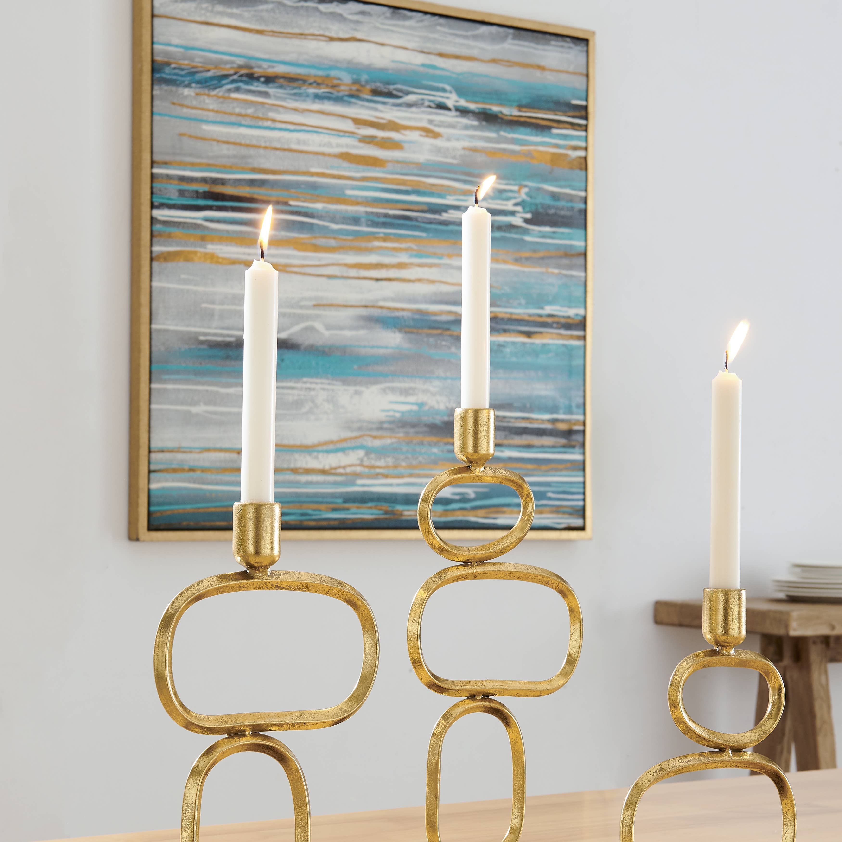 Eduardo Gold and Black Candlestick Candle Holders - Set of 3 - Decor Addict, LLC