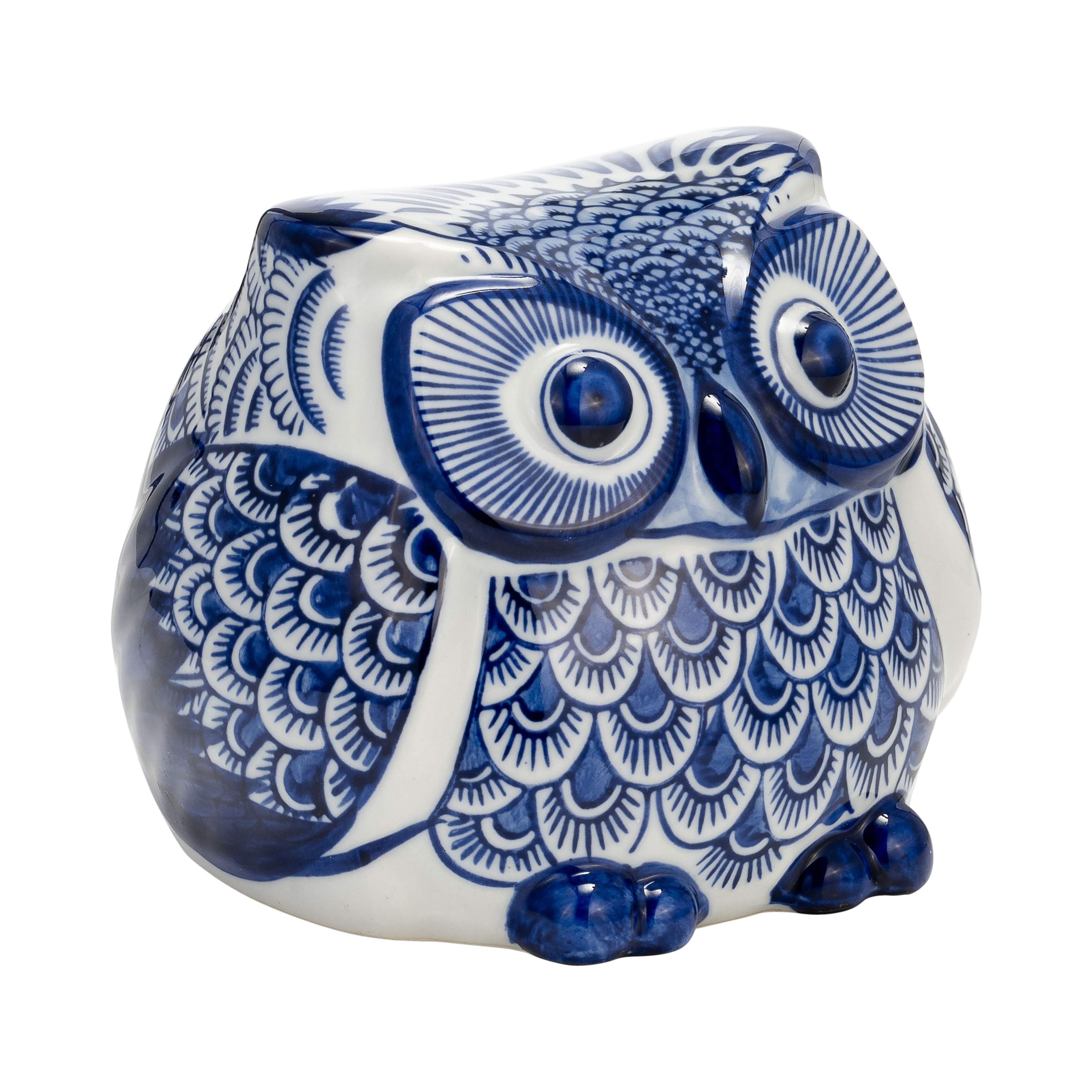 Cer, 5"h Chinoiserie Owl, Blue/white - Decor Addict, LLC