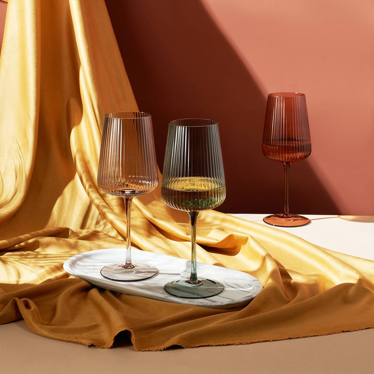 Ribbed Colored Wine Glasses, Muted, Set of 6 - Decor Addict, LLC
