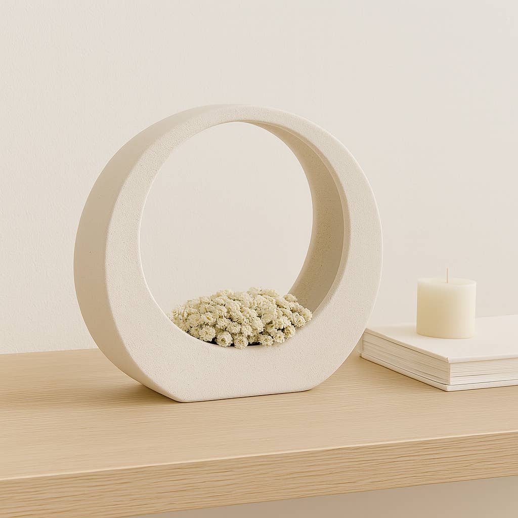 Stoneware Modern Sand Glaze Loop Sculpture - White, 11 in.