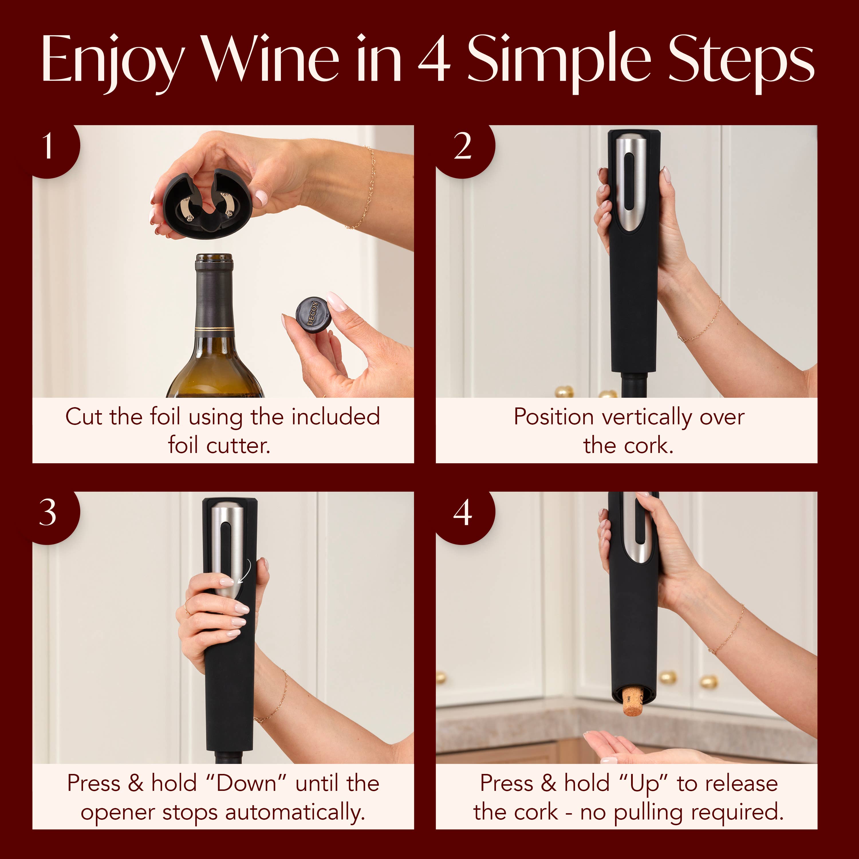Vin Fresco Electric Wine Opener, Battery-Powered Corkscrew: White & Rose Gold - Decor Addict, LLC