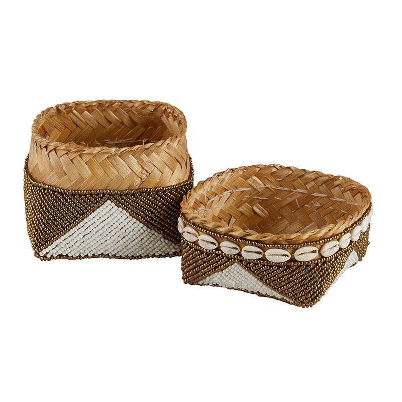 Two-Tone Beaded Baskets - Set of 3 - Decor Addict, LLC