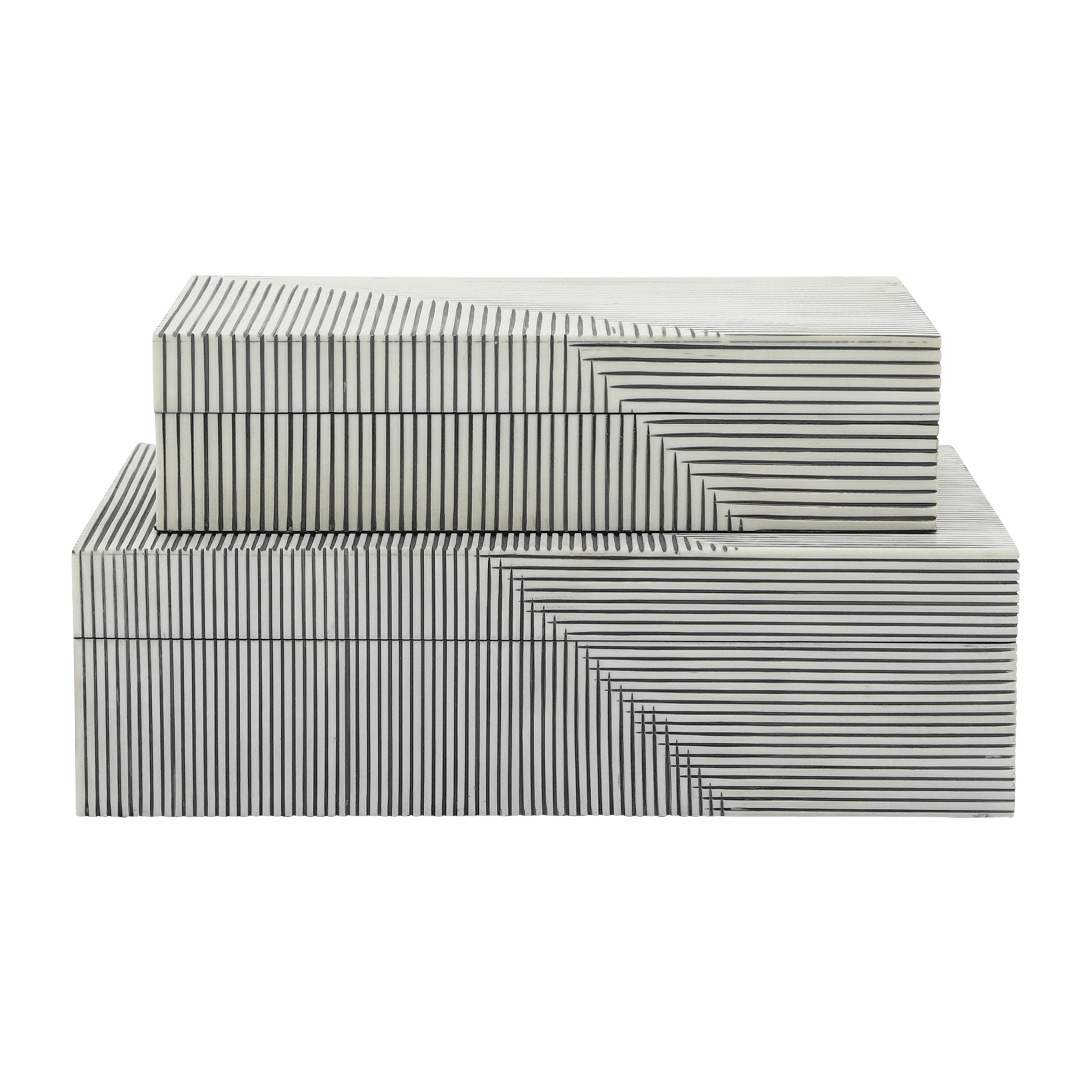 Resin S/2 Ridged Boxes, White - Decor Addict, LLC