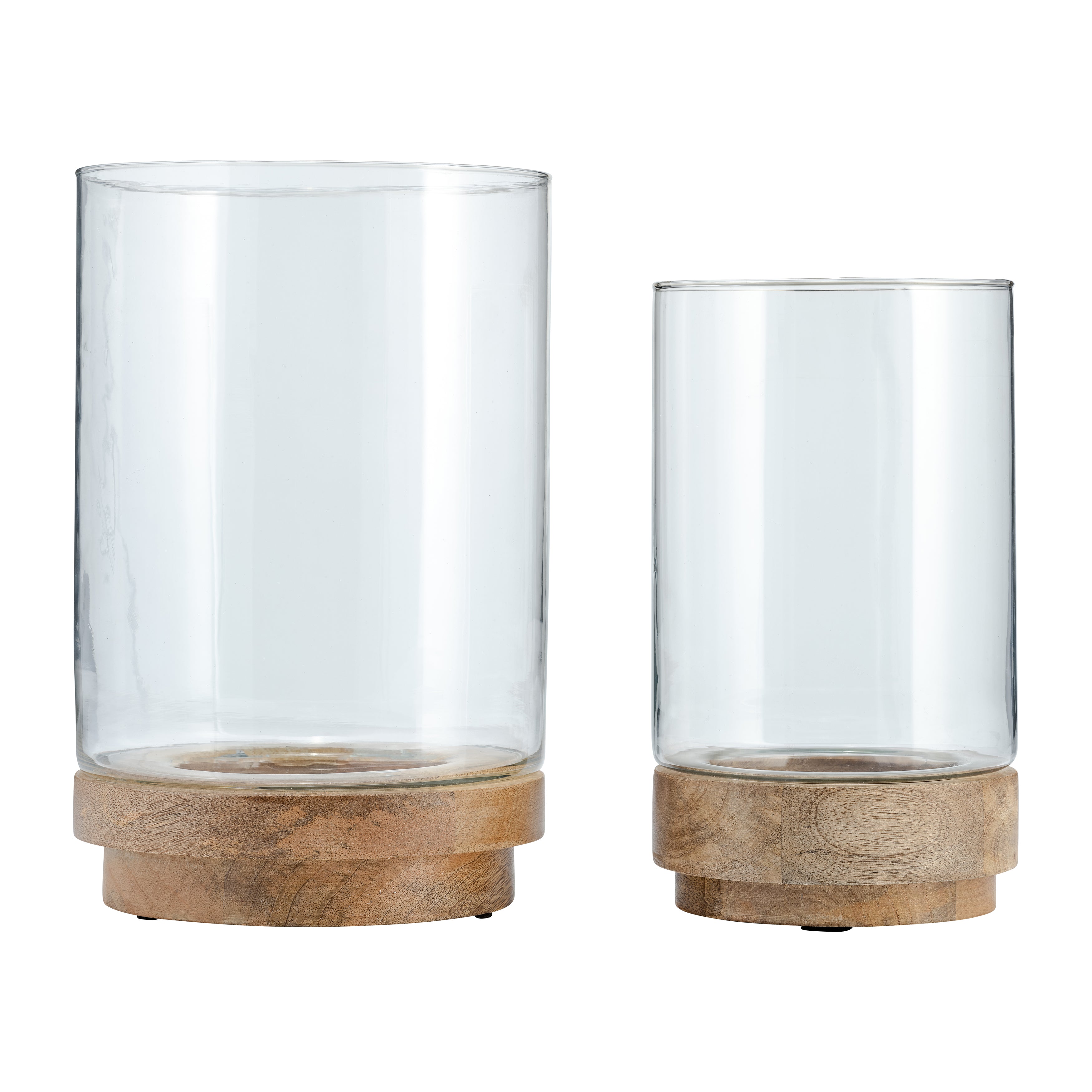 S/2, 9/11" Hurricane Candle Holder On Wood Base, N - Decor Addict, LLC