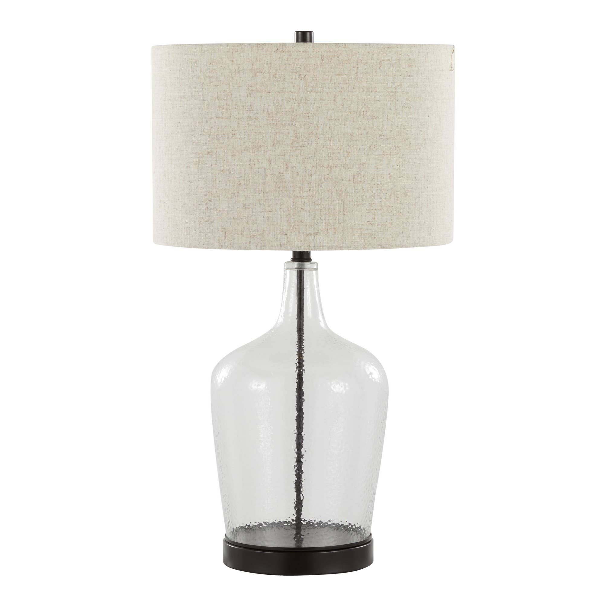 Botella 28" Glass Table Lamp with USB - Set of 2: Clear Dimpled Glass, Oil Bronze Metal, Natural Linen - Decor Addict, LLC