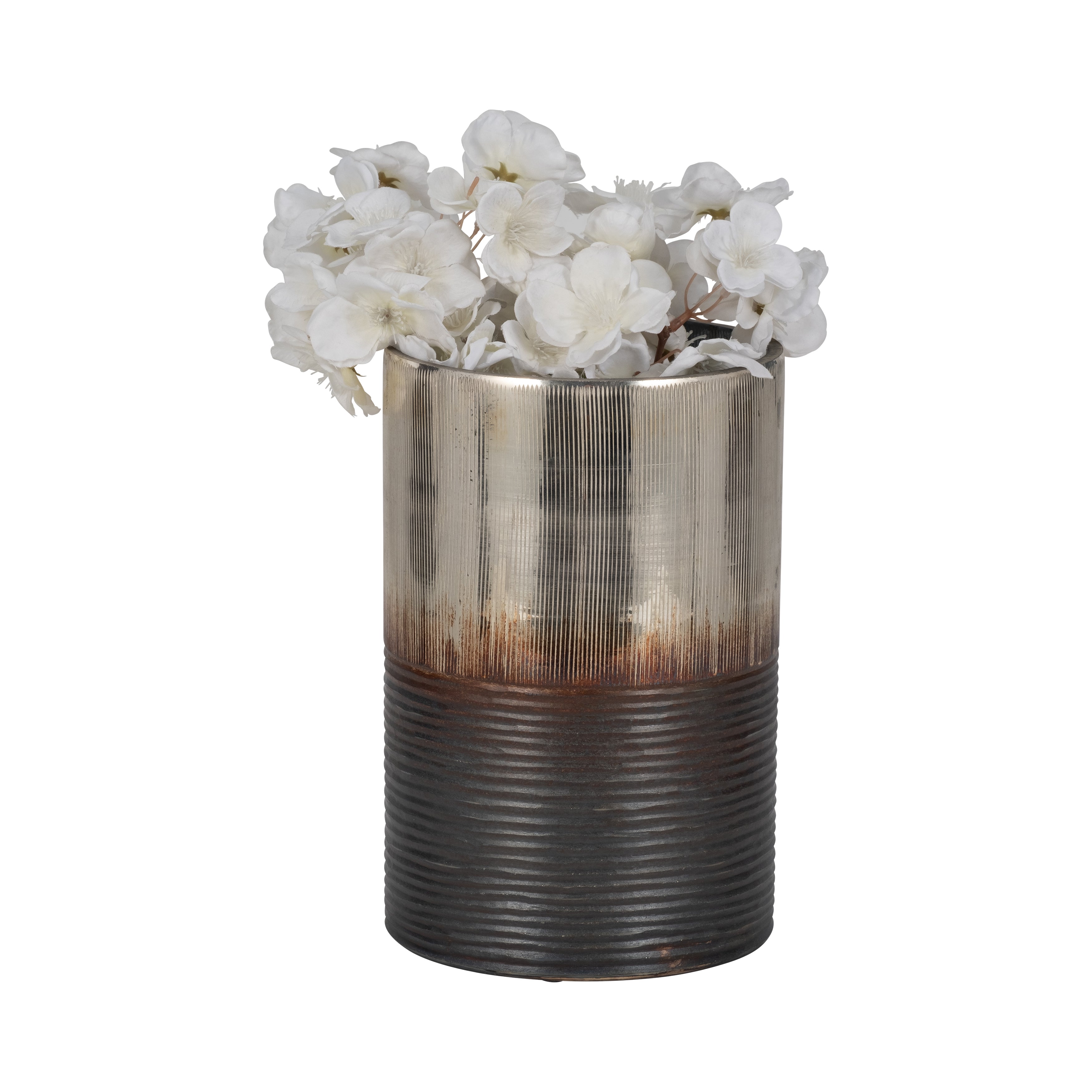 Glass, 9" Metallic 2-tone Vase, Silver - Decor Addict, LLC