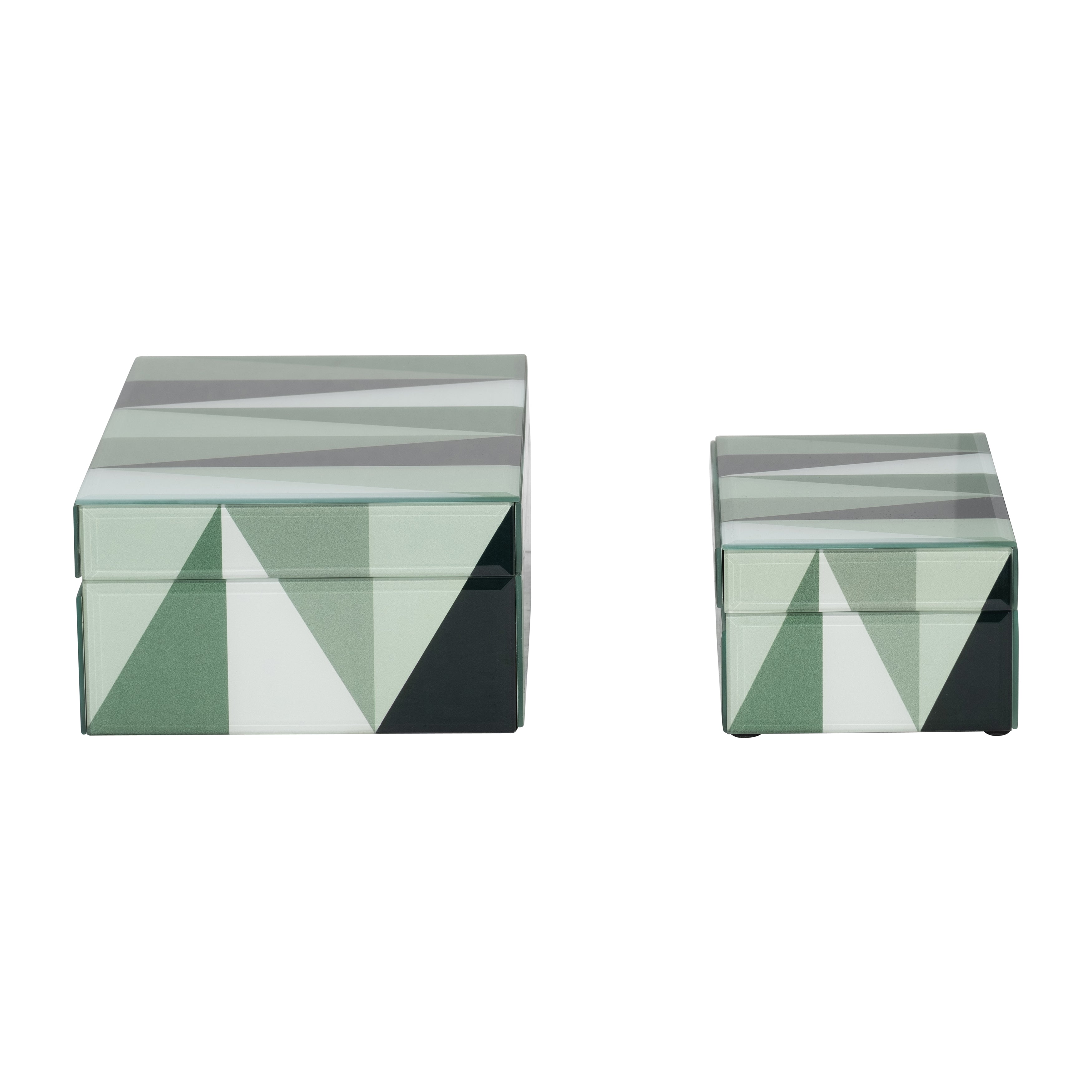 Glass, S/2 8/11" Triangles Boxes, Green/white - Decor Addict, LLC