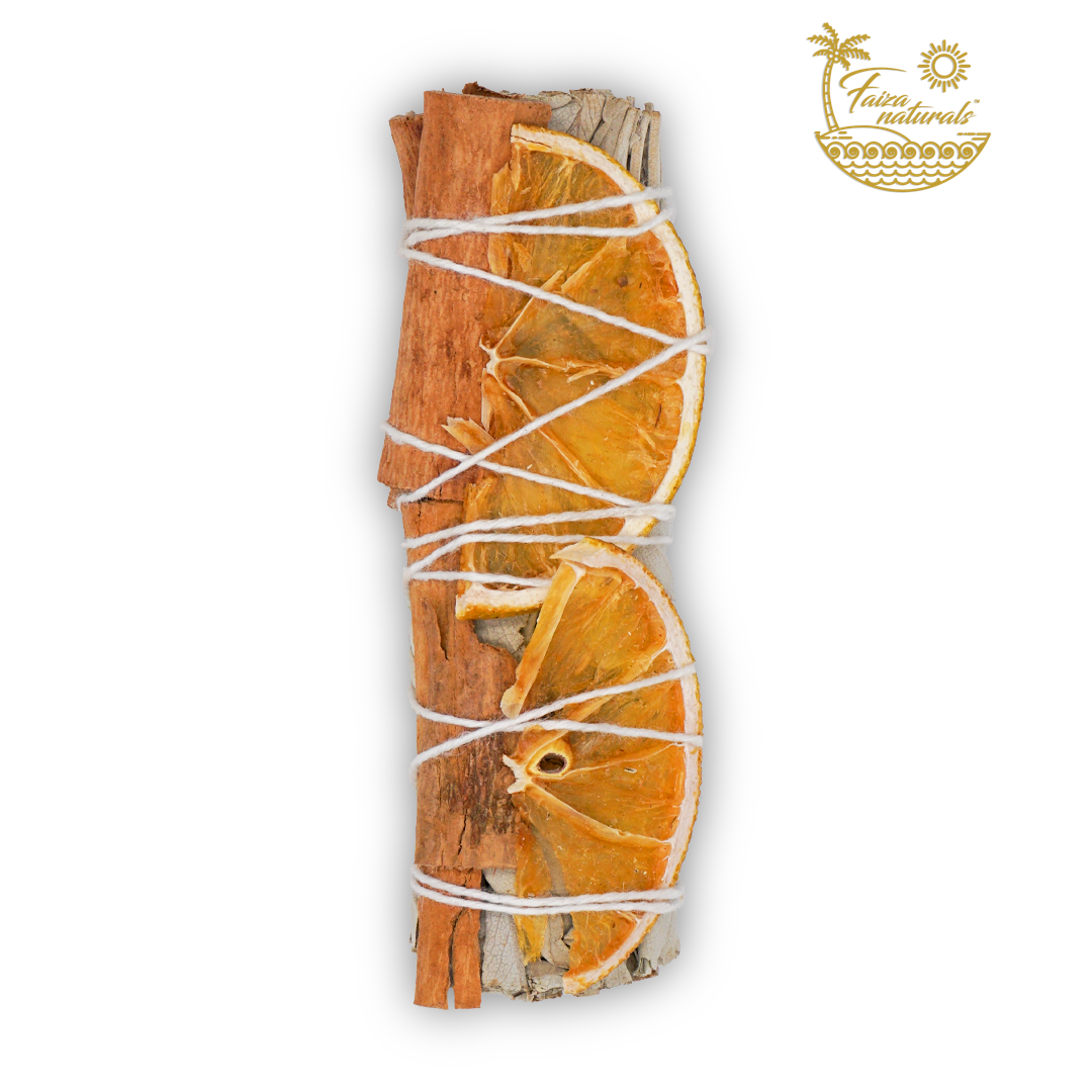 White Sage Smudge Bundle with Orange & Cinnamon – Uplifting Energy Cleanse - Decor Addict, LLC