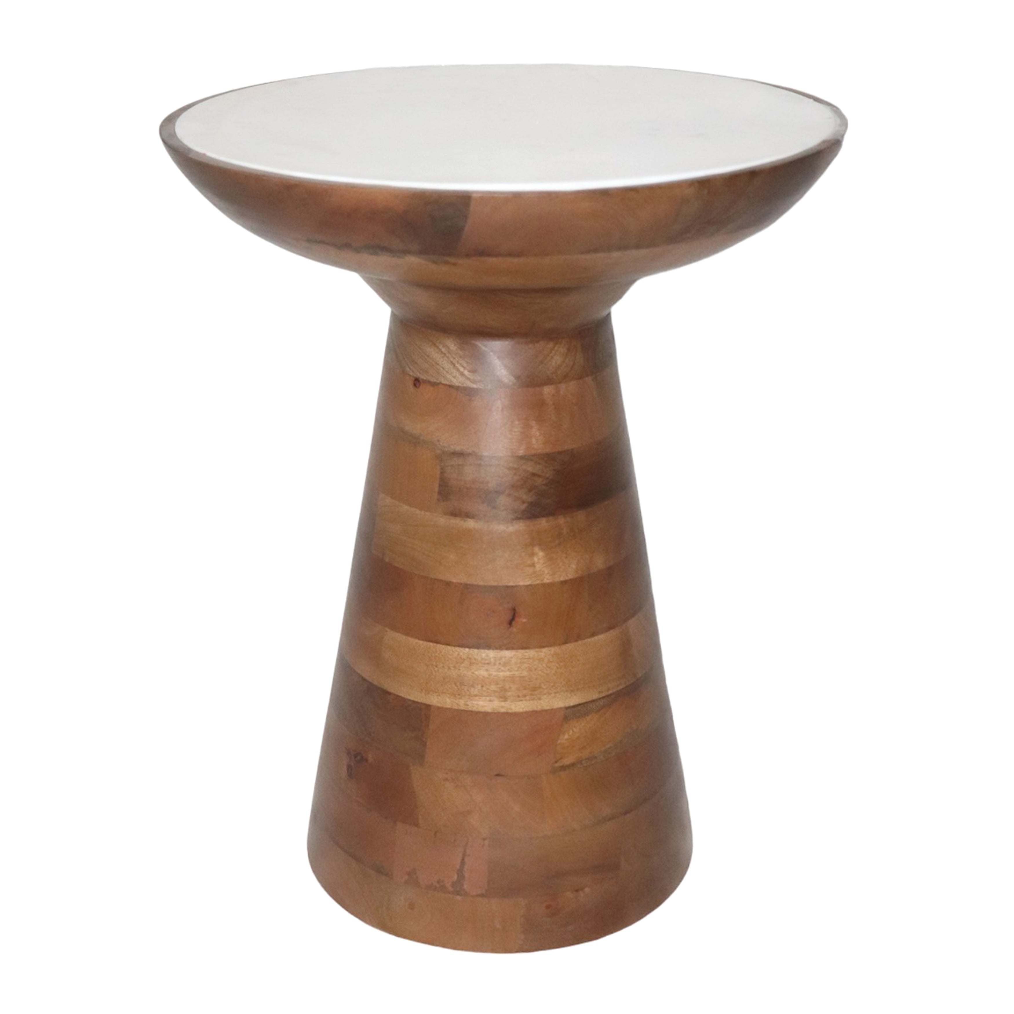 20" Wood Accent Table Marble Top, Natural/white - Decor Addict, LLC