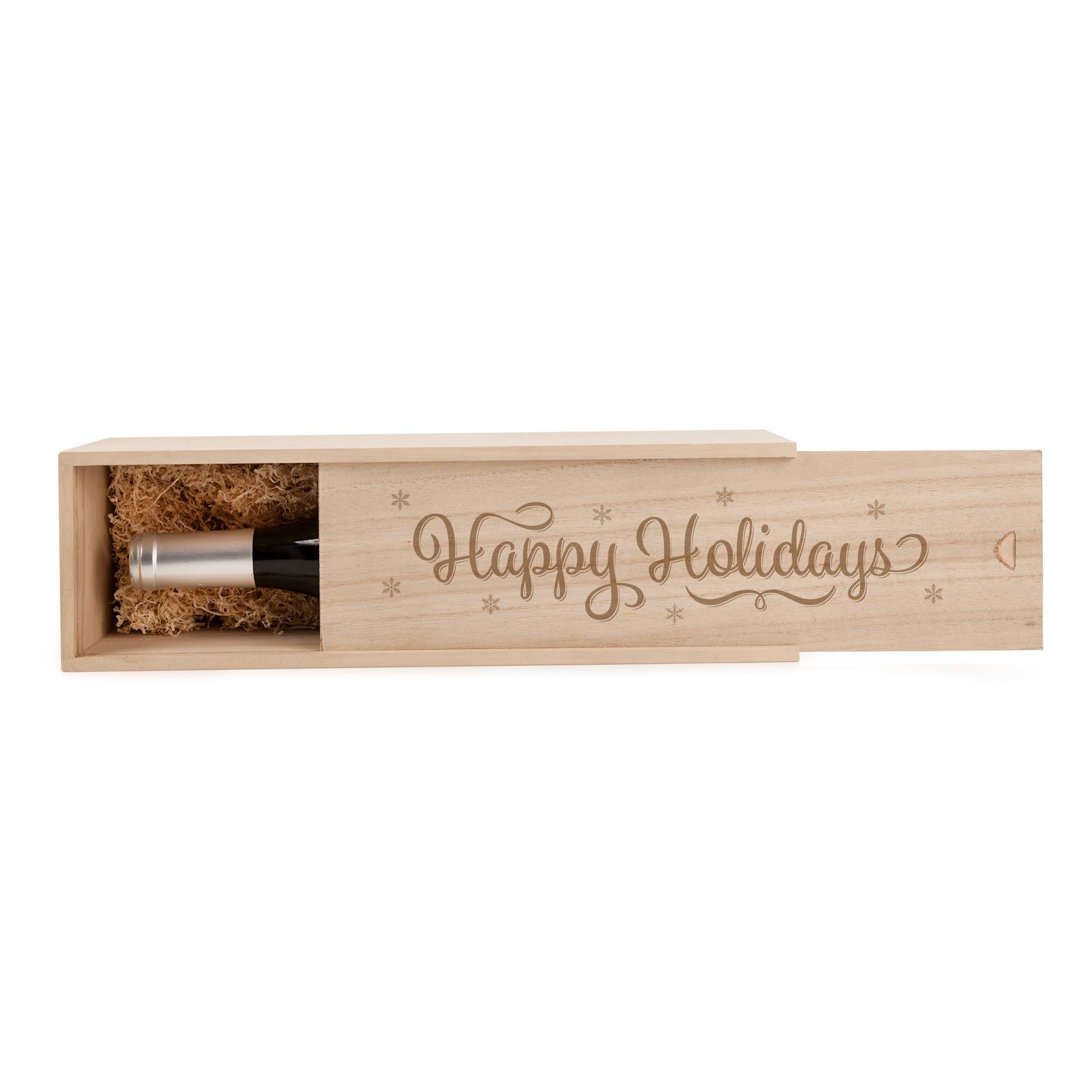 Wood Wine Gift Box β Happy Holidays Etched Lid (Bulk-Friendly) - Decor Addict, LLC