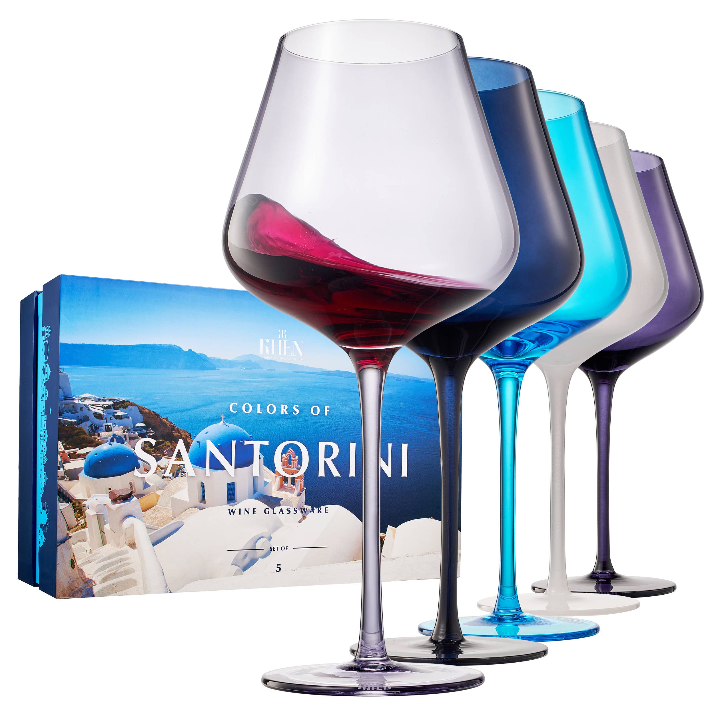 Colors of Santorini, City Wine Glassware | Set of 5 - Decor Addict, LLC
