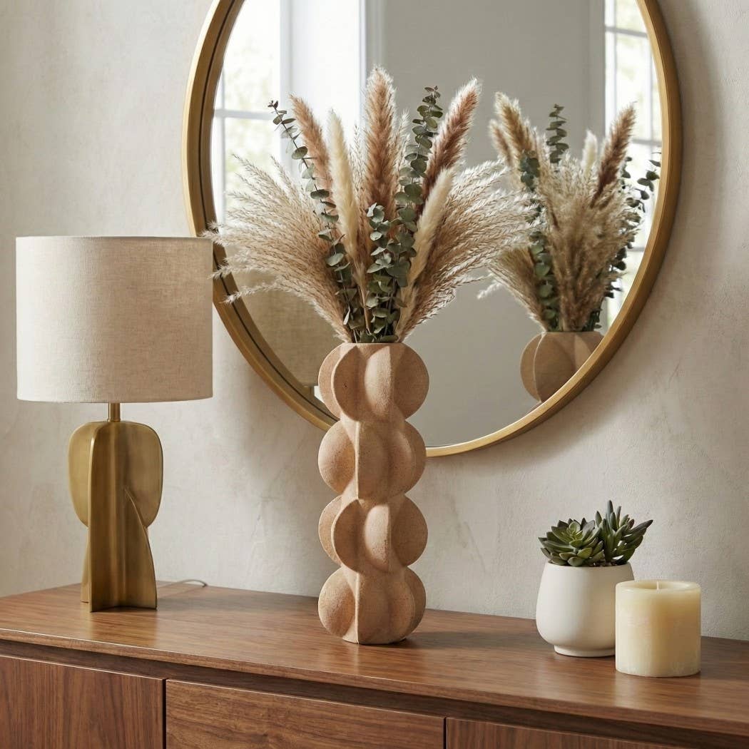 Decorative Vase - Tan Ceramic 3D Printed Textured, 14 in. - Decor Addict, LLC