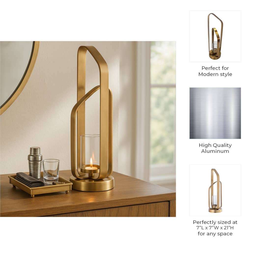 Candle Holder - Gold Metal Stylish Hurricane, 21 in. - Decor Addict, LLC